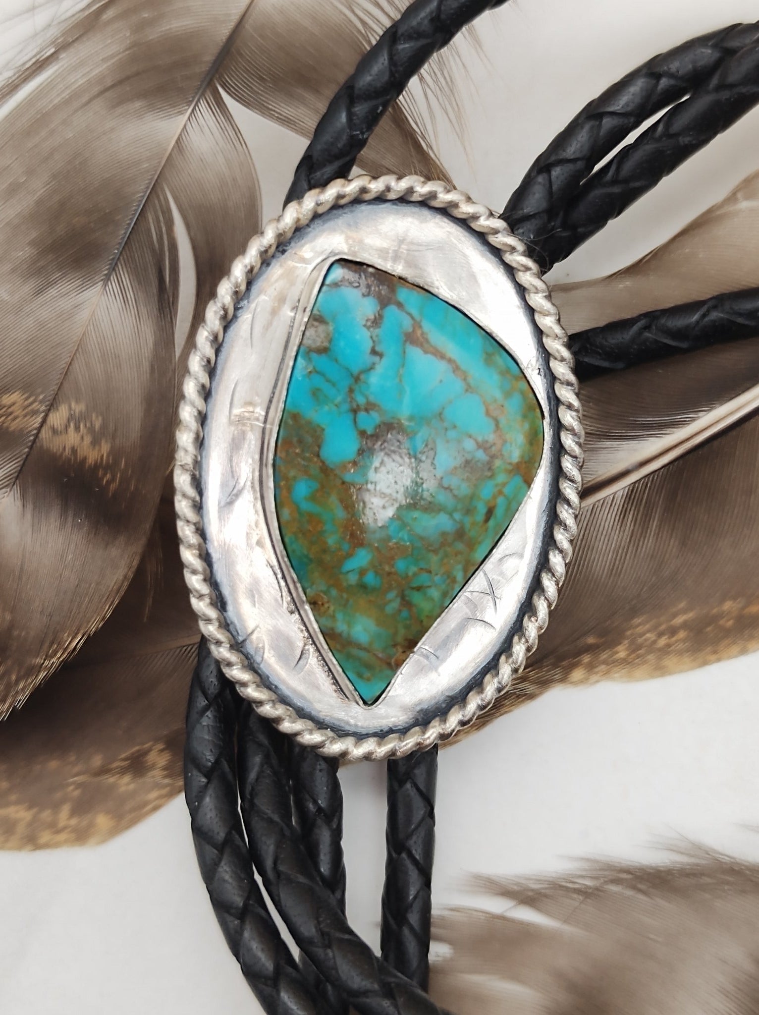 Green Kingman Turquoise Bolo Tie outlet - Western Bolo Tie - Cowboy Bolo Tie Necklace - Brass Bolo Tie