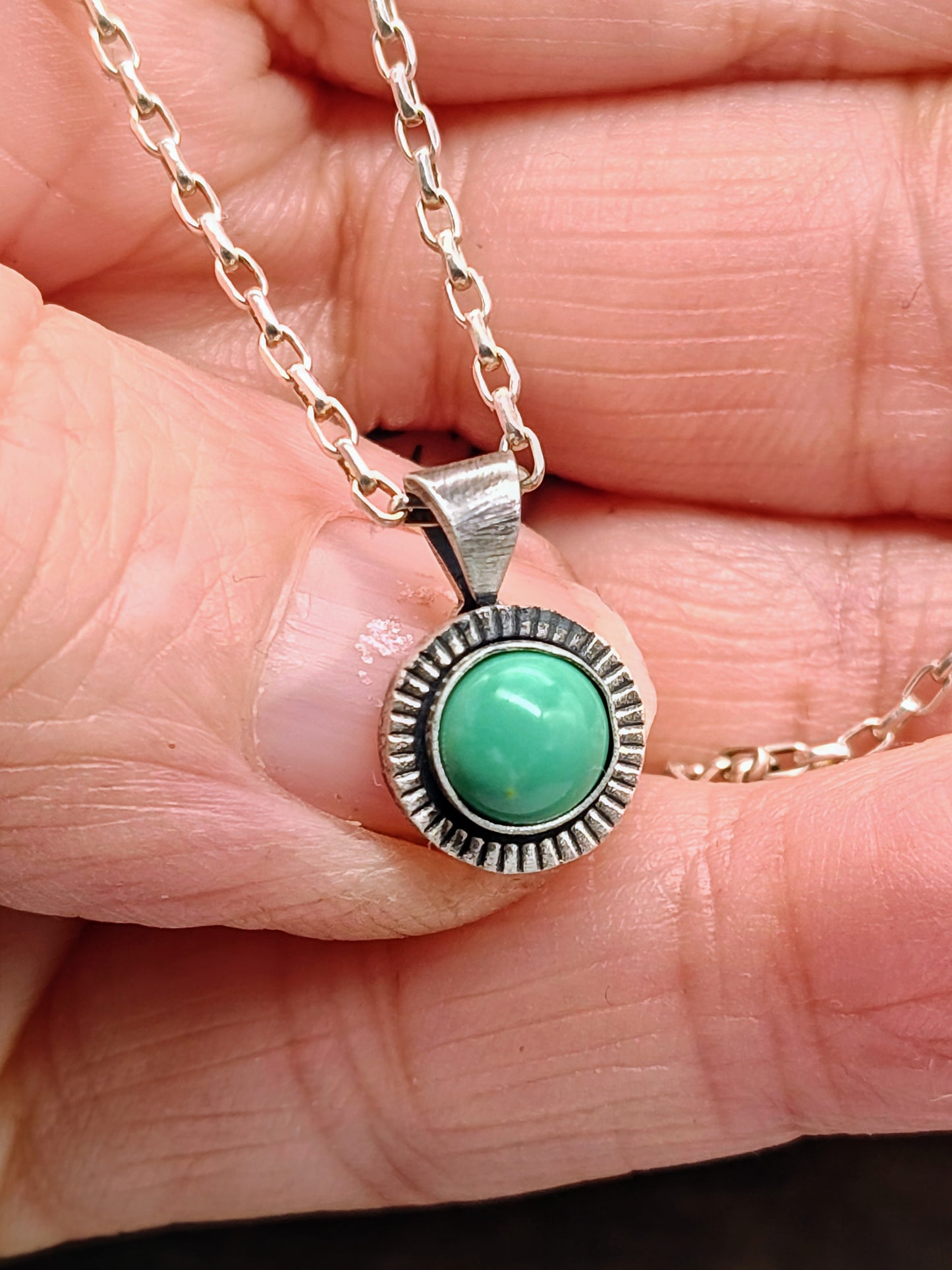 Tiny Kingman Turquoise Sterling Silver Necklace by Folks On The Edge