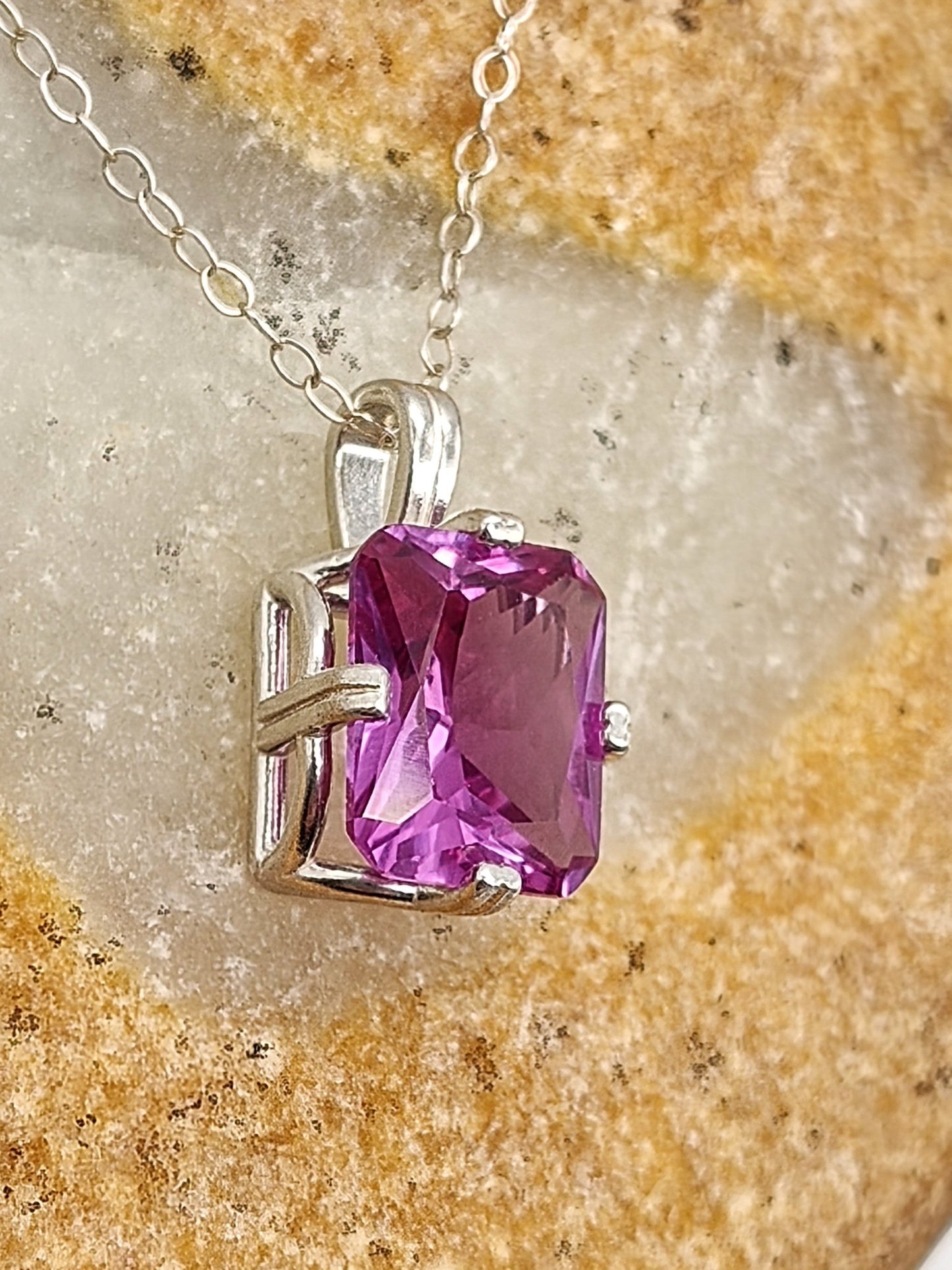 Alexanderite Sterling Silver Pendant Necklace Emerald cut 12x10mm - Folks On The Edge