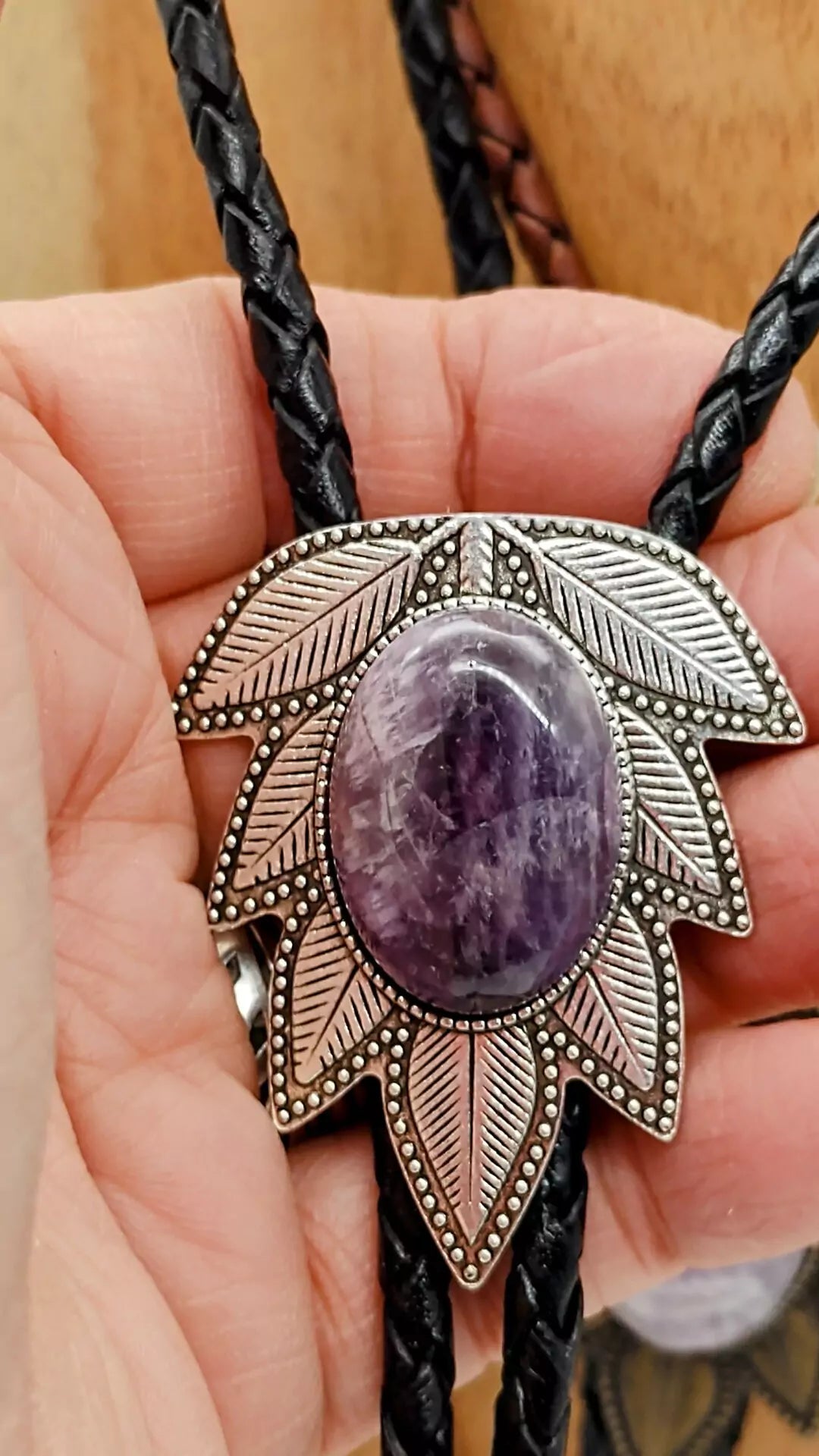Amethyst Bolo Tie in Wisteria Setting Silver or Gold - Folks On The Edge