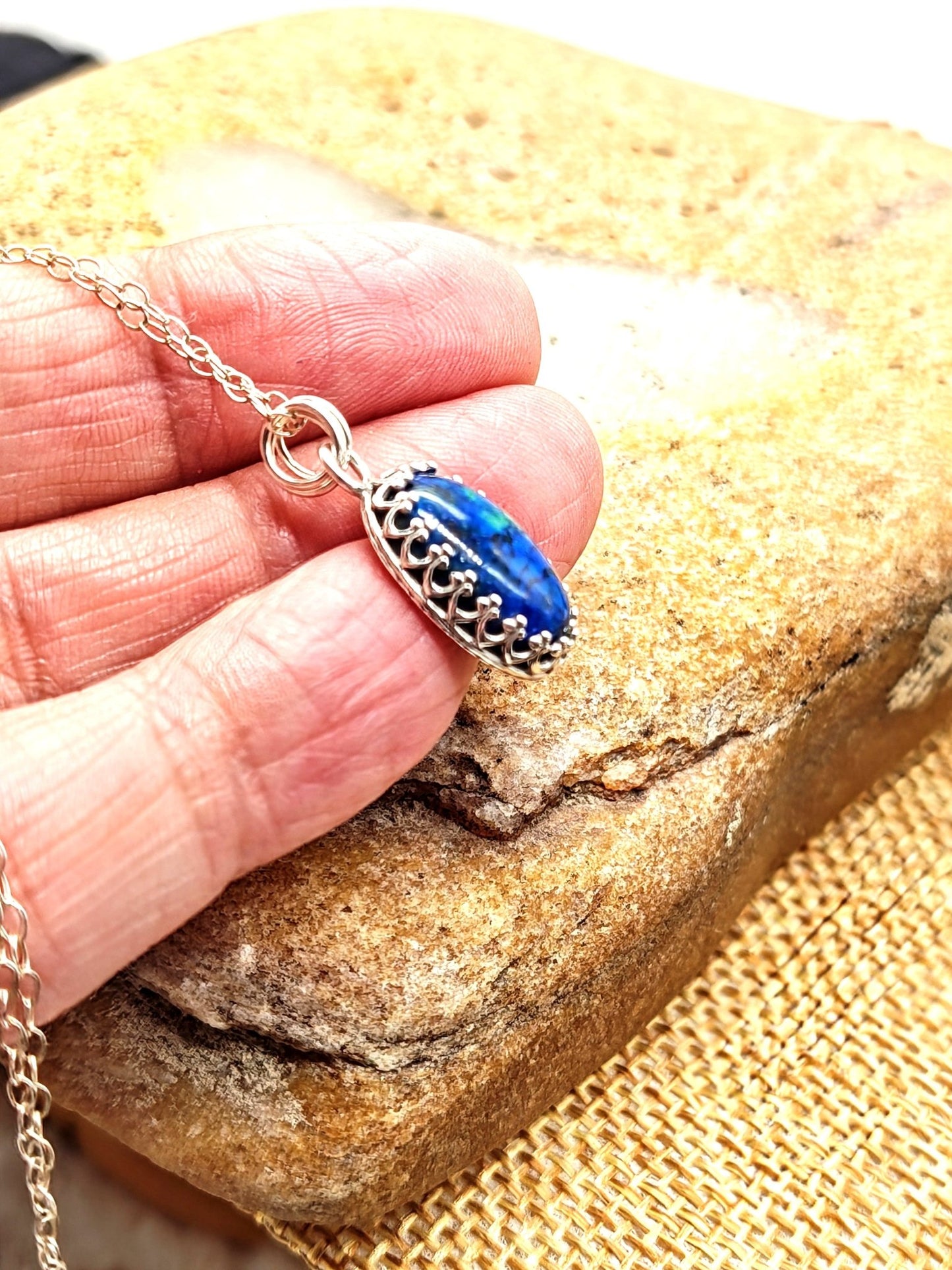 Blue Bird Chrysocolla Sterling Silver Pendant Necklace with 14x10mm Stone - Folks On The Edge