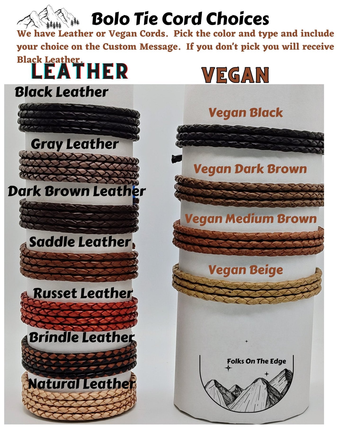 Bolo Tie with Green Moss Agate in Classic Rope Twist Gold, Silver or Copper - Folks On The Edge