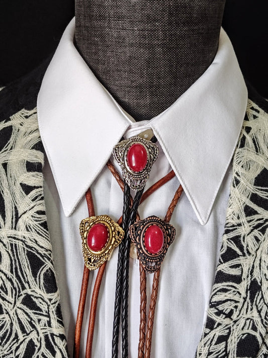 Bolo Tie with Red Quartz in Muldoon Gold, Silver or Copper - Folks On The Edge