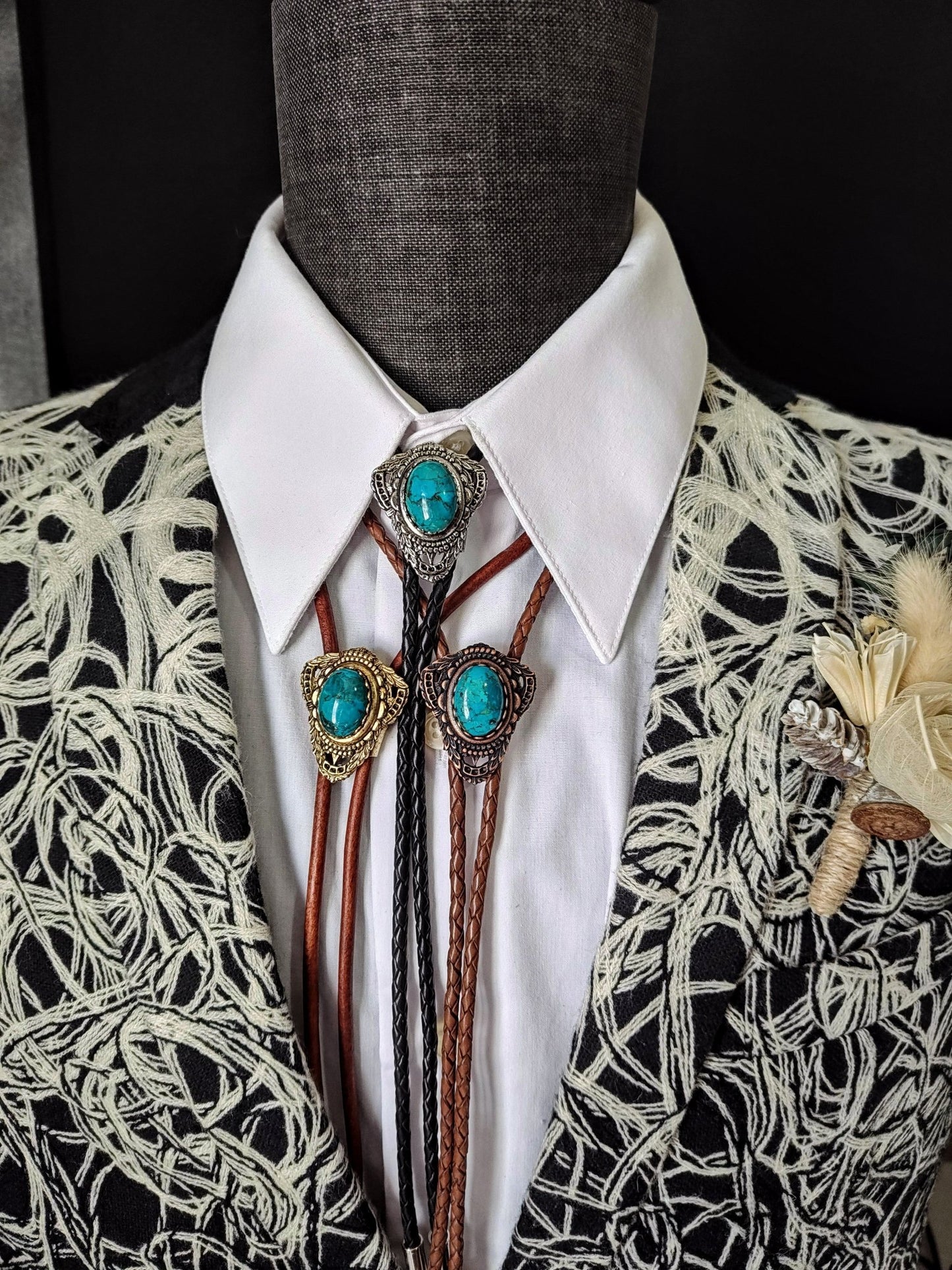 Bolo Tie with Turquoise in Muldoon Gold, Silver or Copper - Folks On The Edge