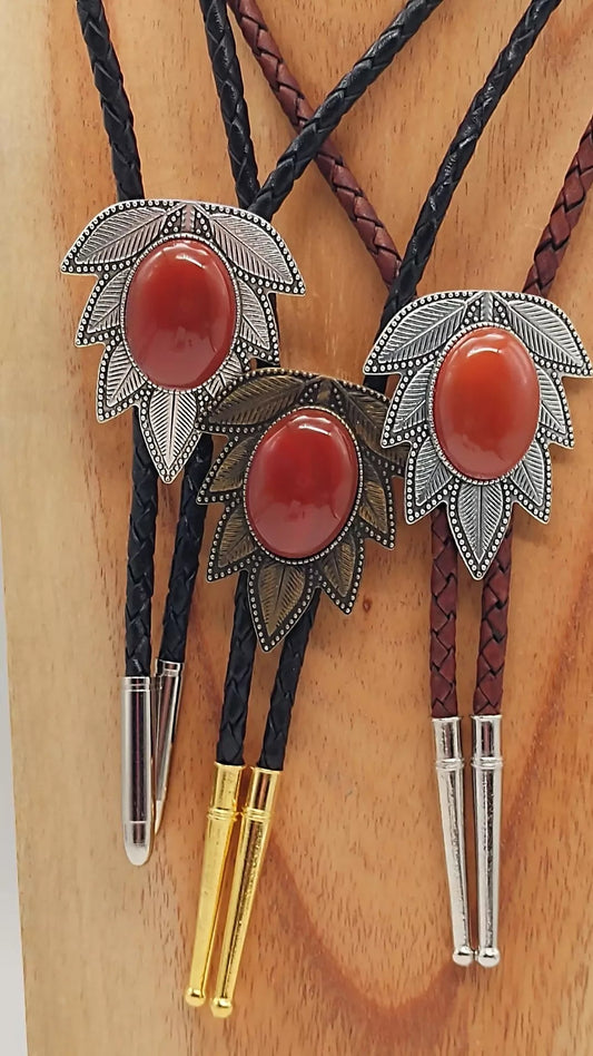 Carnelian Agate Bolo Tie in Wisteria Setting Silver or Gold - Folks On The Edge