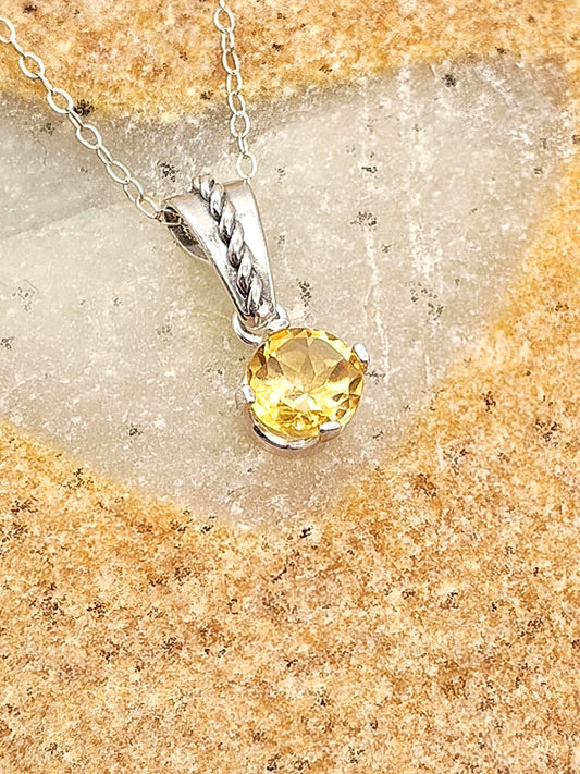 Citrine Sterling Silver Pendant Necklace in Grace Setting 8mm - Folks On The Edge