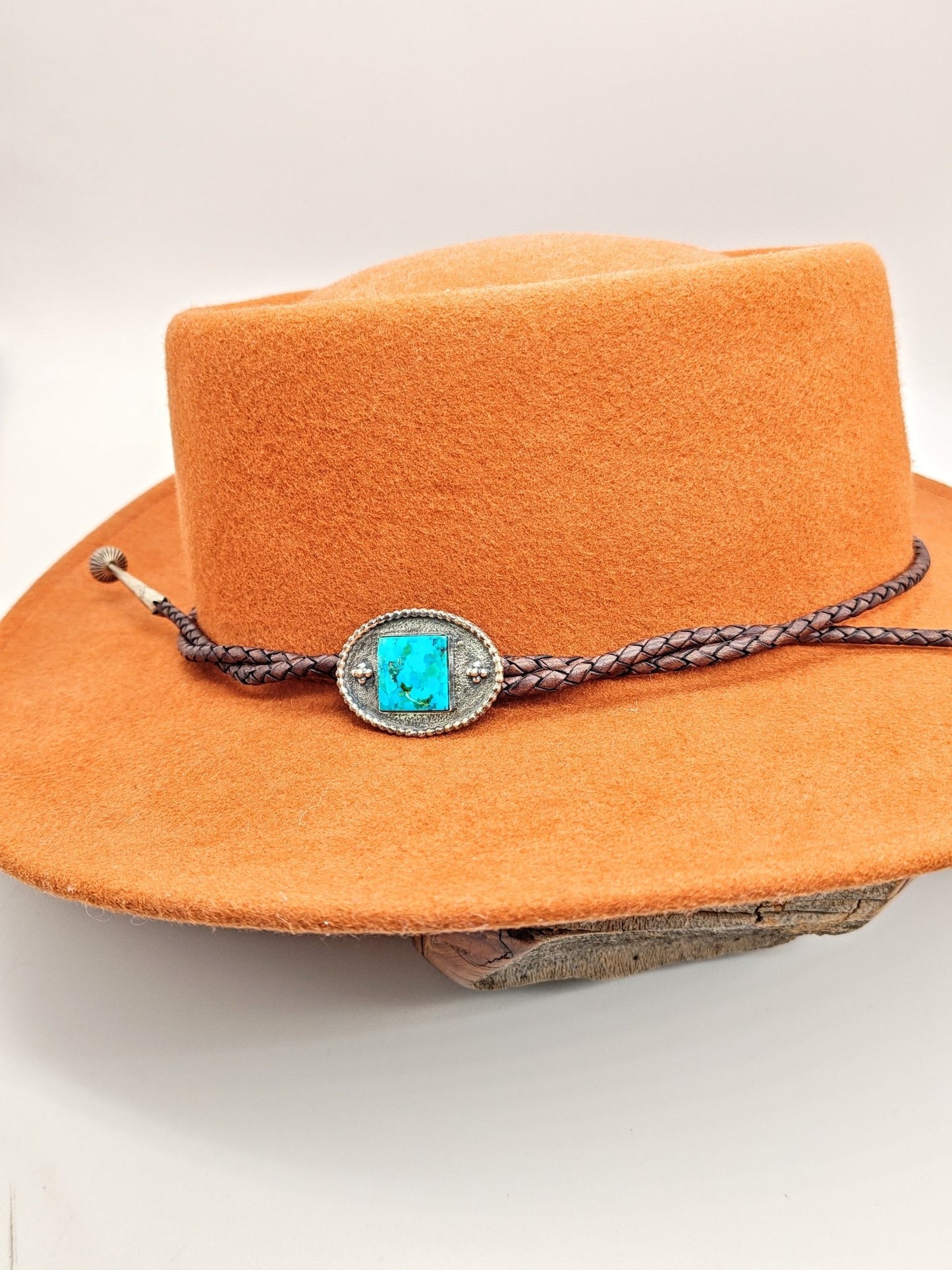 Cowboy Hat Band with Genuine Blue Kingman Turquoise in Sterling Silver a - Folks On The Edge