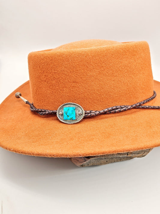 Cowboy Hat Band with Genuine Blue Kingman Turquoise in Sterling Silver a - Folks On The Edge