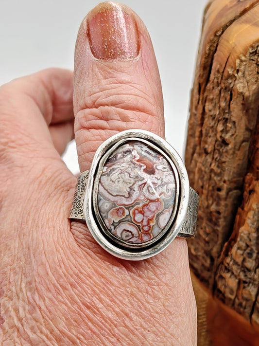 Crazy Lace Agate Ring in Sterling Silver by Folks On The Edge, Size 12.5 - Folks On The Edge