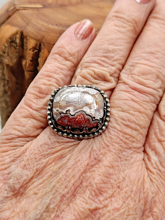 Crazy Lace Agate Ring in Sterling Silver by Folks On The Edge, Size 7 - Folks On The Edge