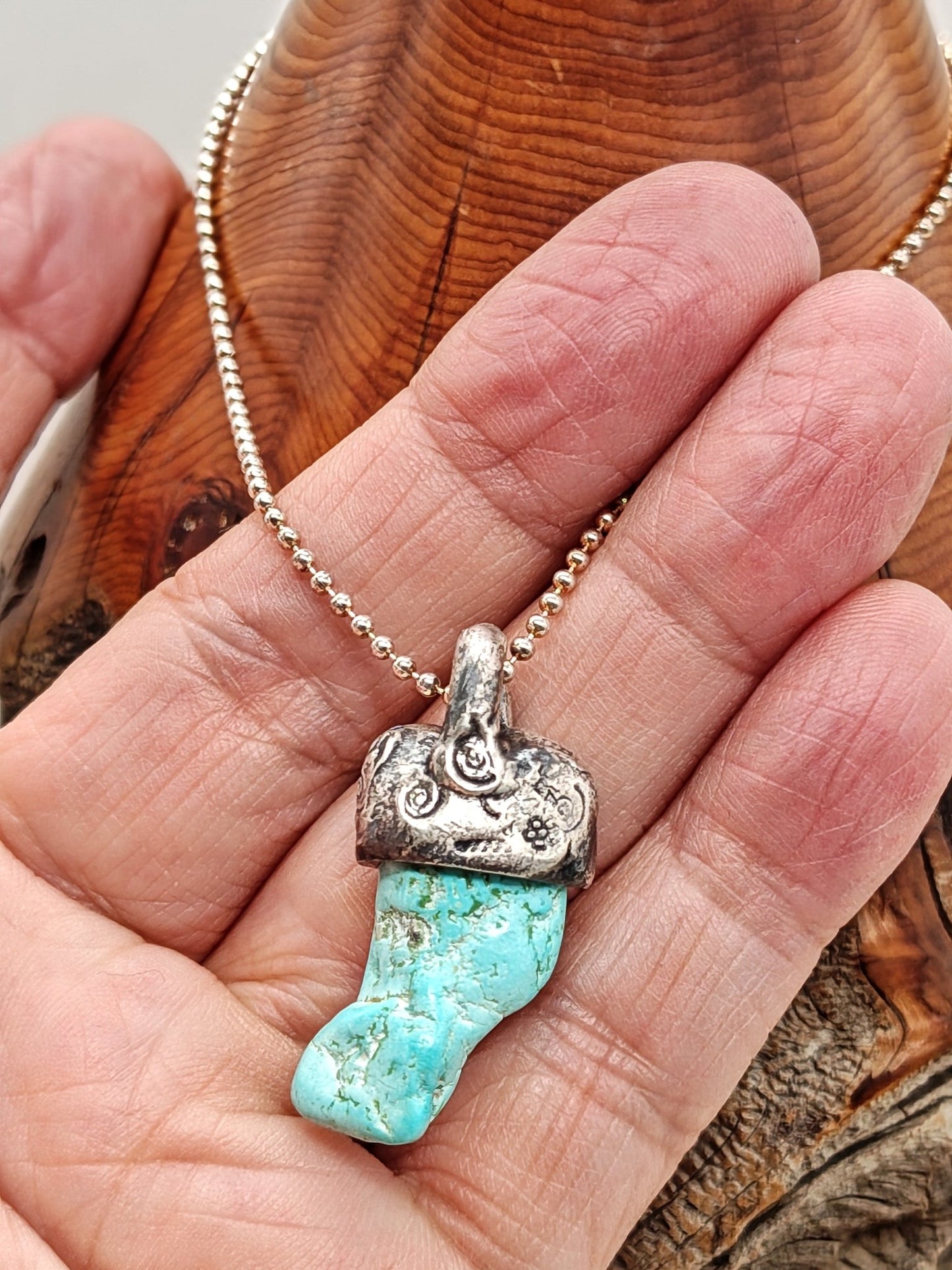 Fox Mine Turquoise Sterling Silver Necklace by Folks On The Edge 131 - Folks On The Edge