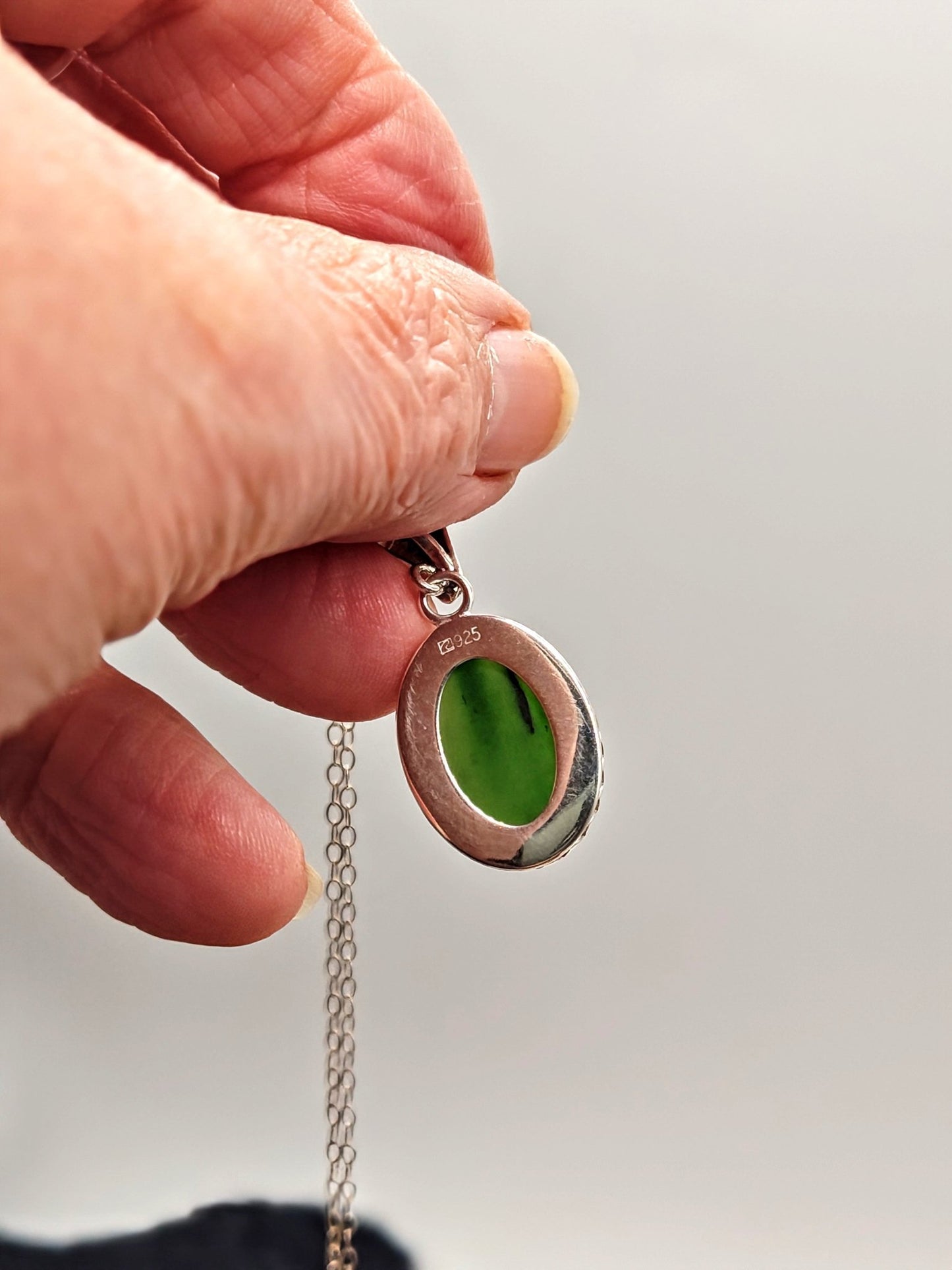 Green Nephrite Jade Sterling Silver Pendant Necklace with 18x13mm Stone - Folks On The Edge