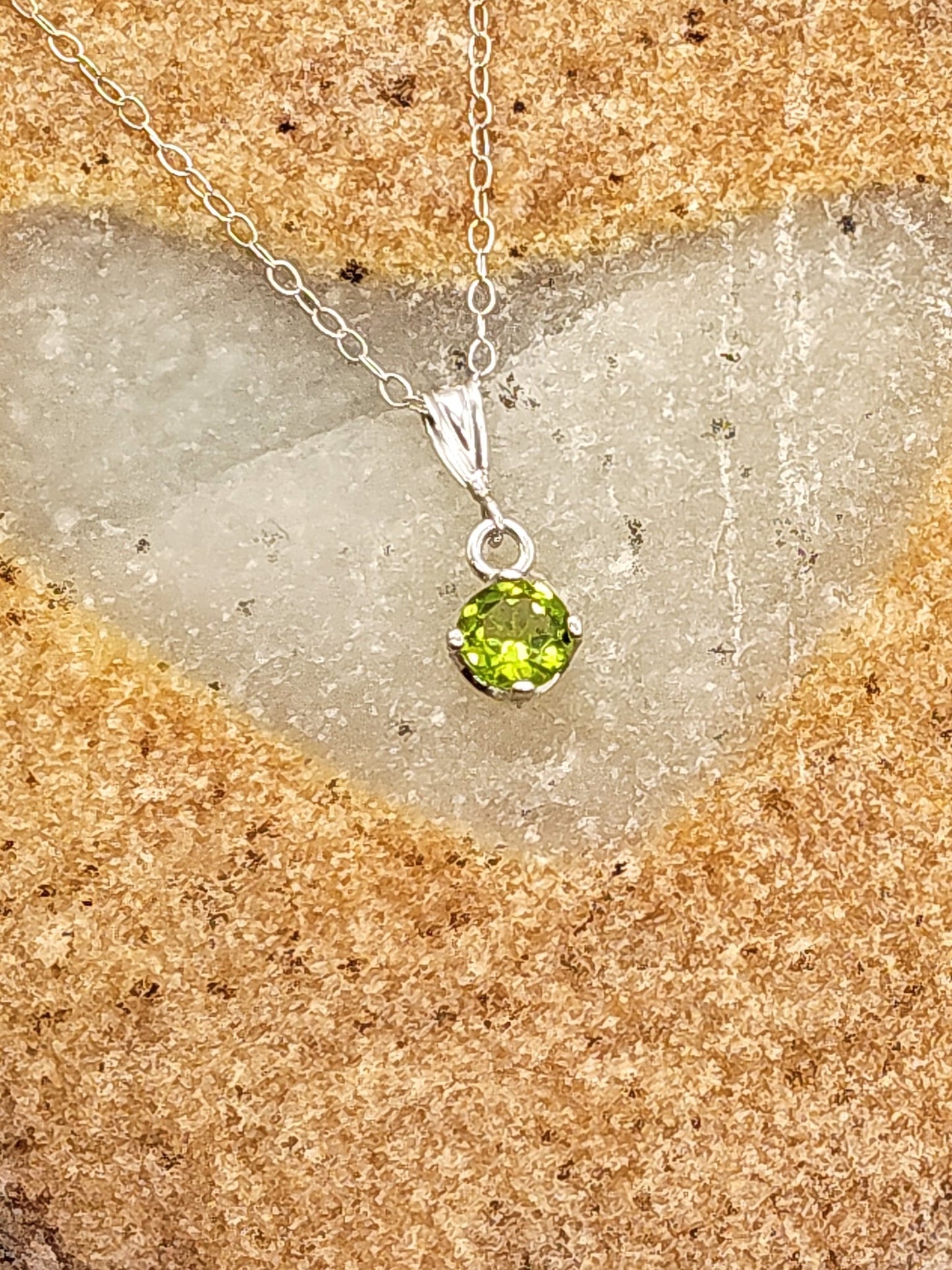 Green Peridot Sterling Silver Pendant Necklace with 6mm round stone - Folks On The Edge