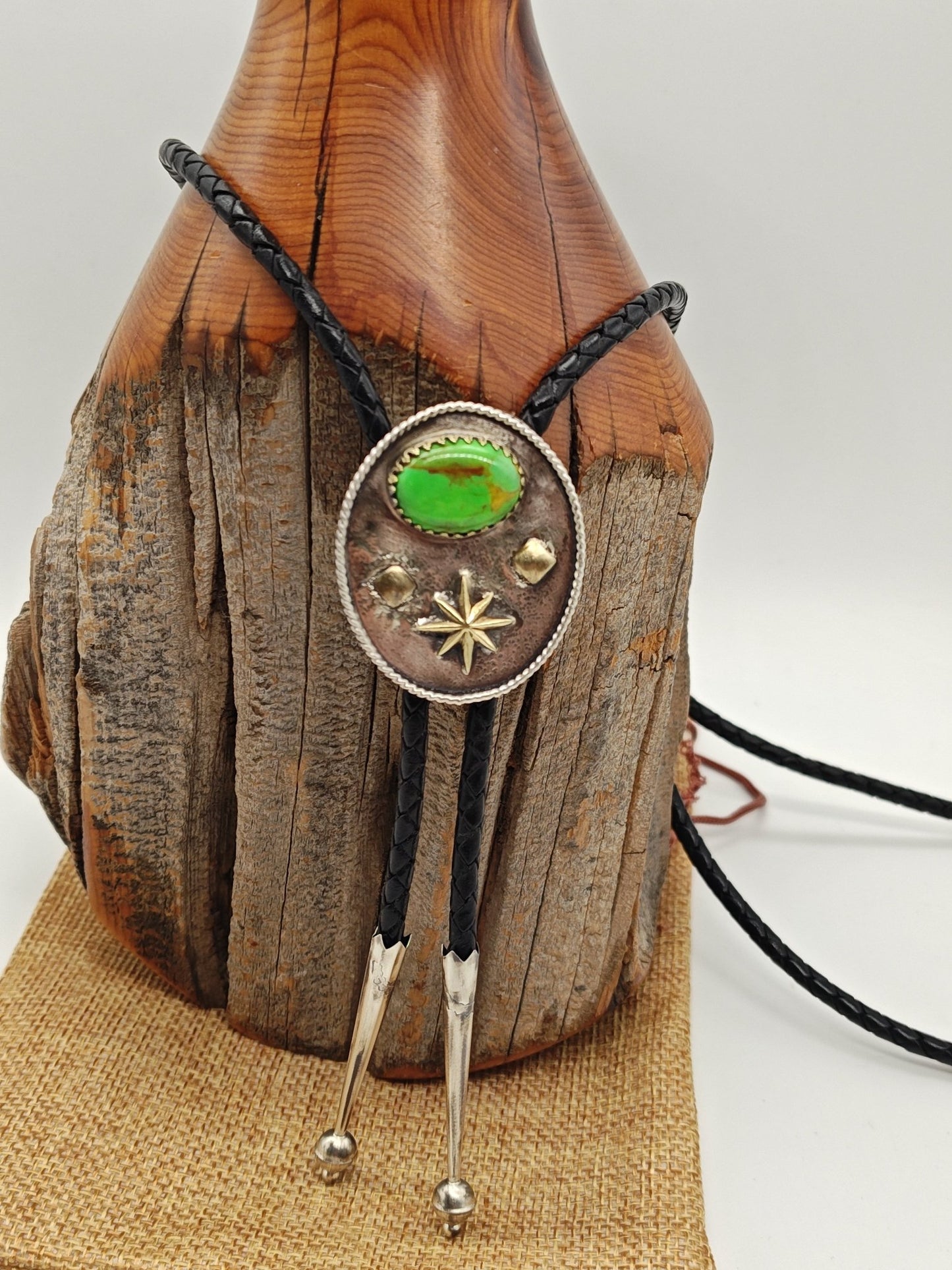Green Turquoise Sterling Silver Bolo Tie with North Star a - Folks On The Edge