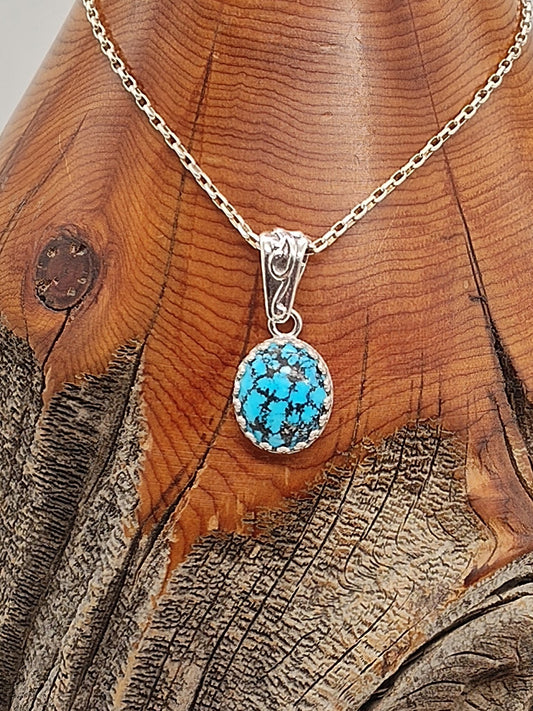 Kingman Spiderweb Turquoise Sterling Silver Necklace 10x12mm - Folks On The Edge