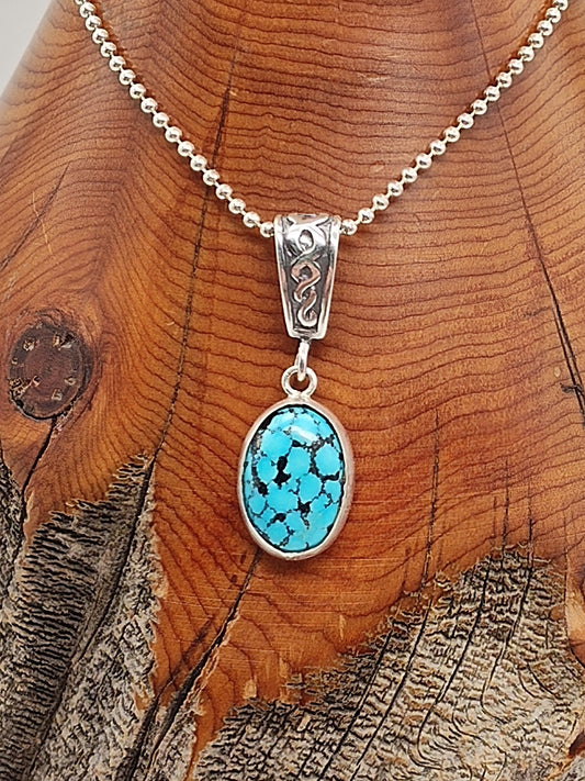 Kingman Spiderweb Turquoise Sterling Silver Necklace Pendant Maeve - Folks On The Edge