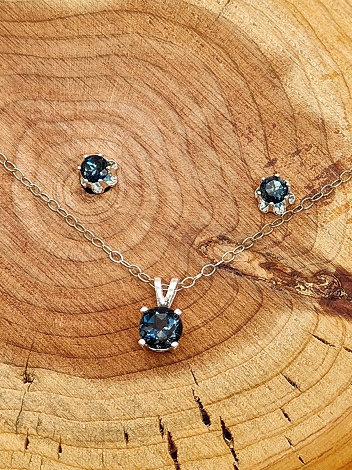 London Blue Topaz Matching Set in Sterling Silver Necklace and Earrings - Folks On The Edge