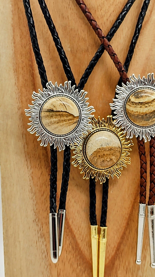 Picture Jasper Bolo Tie in Sun Setting Silver or Gold - Folks On The Edge
