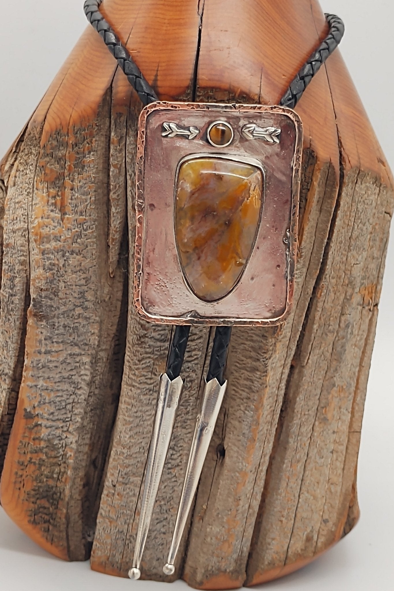 Plume Agate Sterling Silver Bolo Tie with Oregon Agate - Folks On The Edge