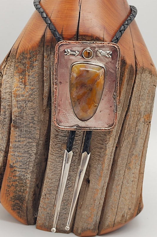 Plume Agate Sterling Silver Bolo Tie with Oregon Agate - Folks On The Edge