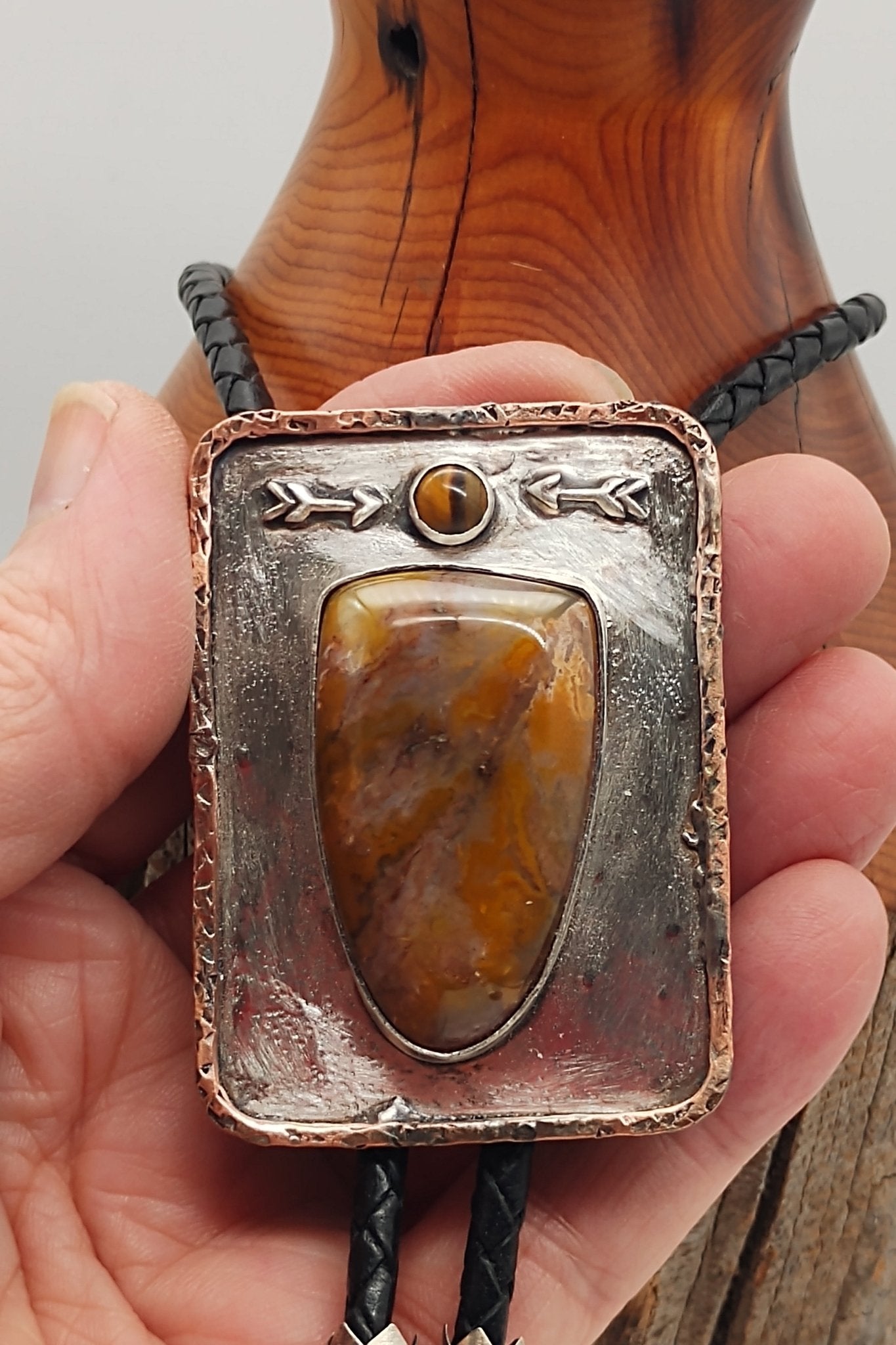 Plume Agate Sterling Silver Bolo Tie with Oregon Agate - Folks On The Edge