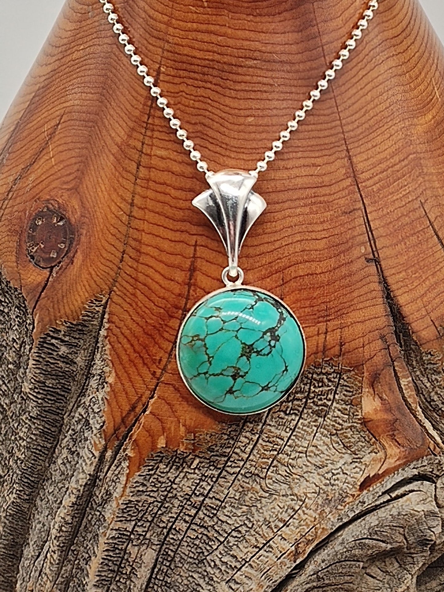 Round Turquoise Sterling Silver Necklace Pendant 16mm Stone - Folks On The Edge