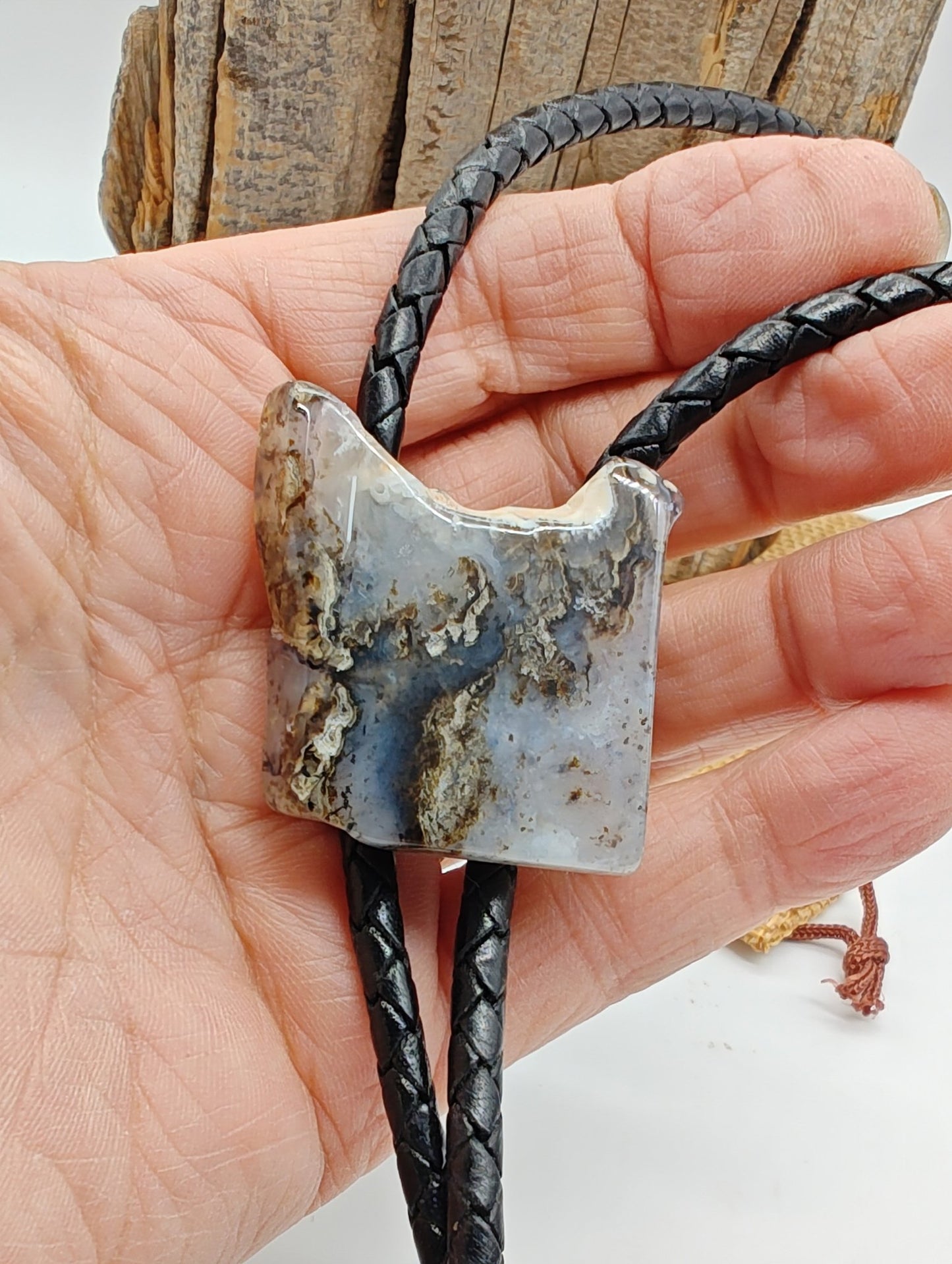 Rustic GYP Plume Agate Bolo Tie by Folks On The Edge - Folks On The Edge