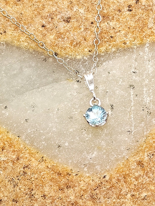 Sky Blue Topaz Sterling Silver Pendant Necklace with 5mm round stone - Folks On The Edge