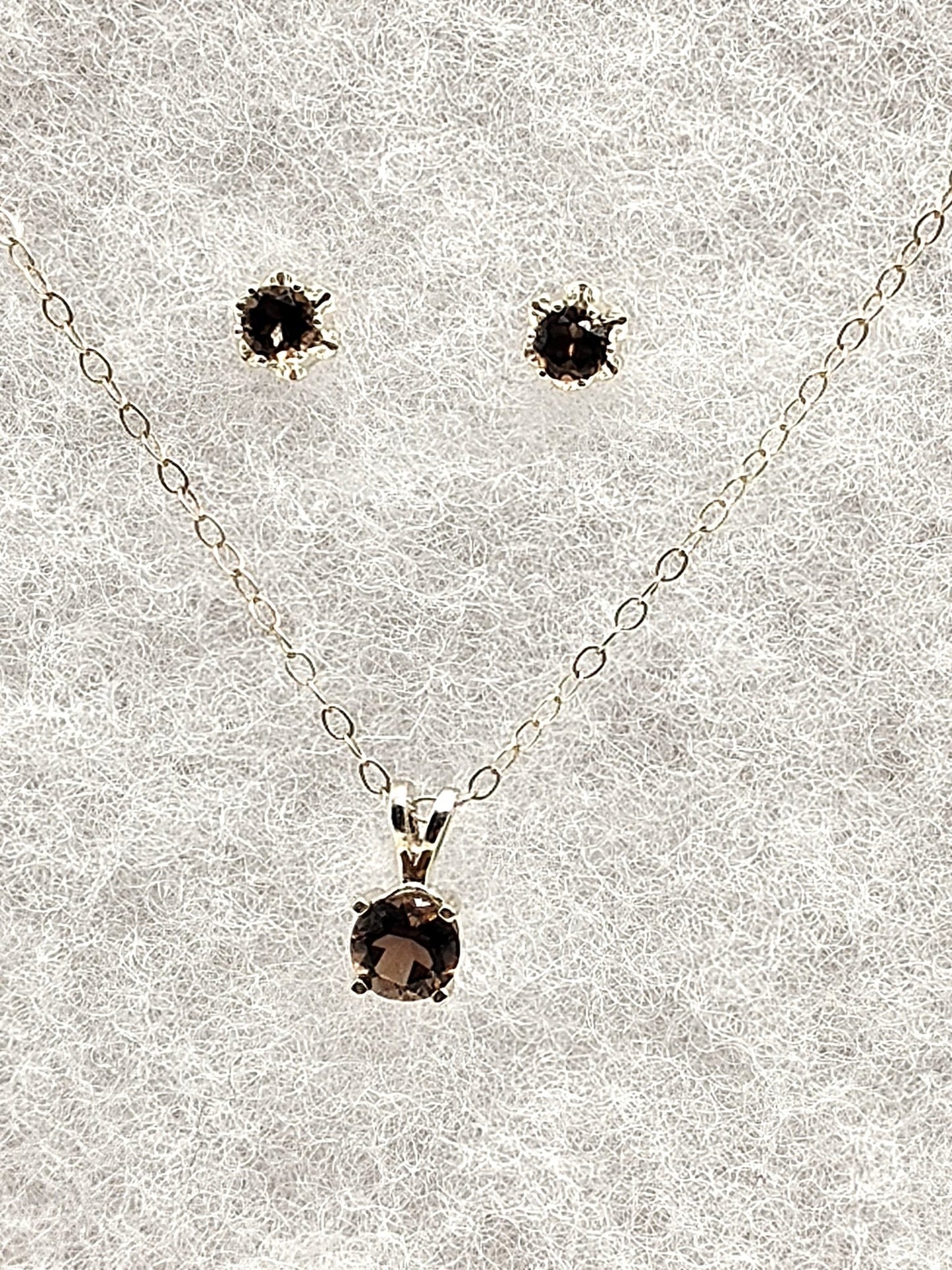 Smokey Quartz Matching Set in Sterling Silver Necklace and Earrings - Folks On The Edge