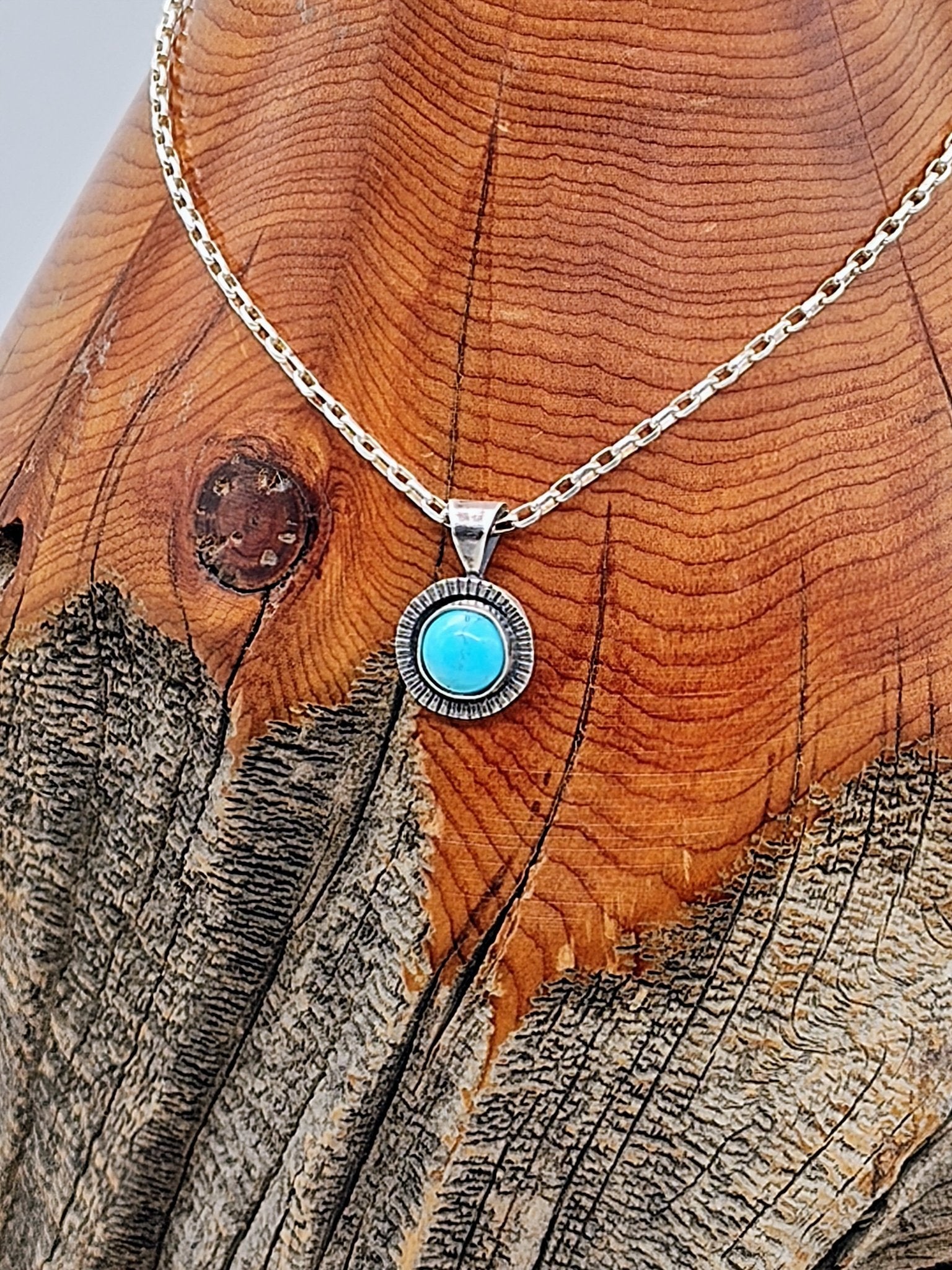Tiny Blue Kingman Turquoise Sterling Silver Necklace by Folks On The Edge - Folks On The Edge