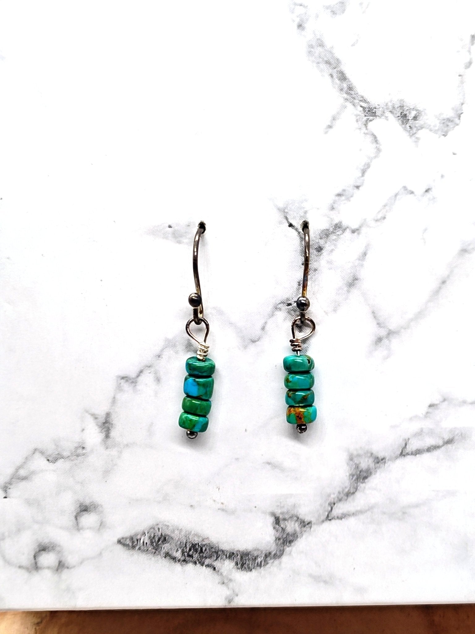 Tiny Turquoise Silver Dangle Earrings with American Turquoise Earrings - Folks On The Edge