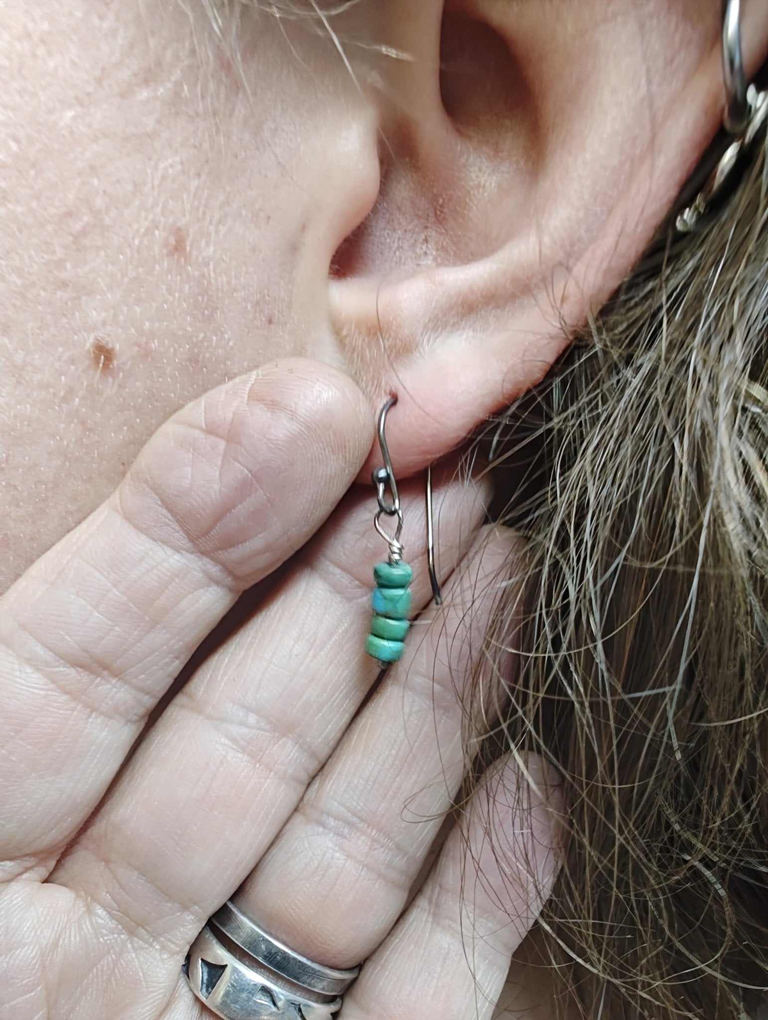 Tiny Turquoise Silver Dangle Earrings with American Turquoise Earrings - Folks On The Edge