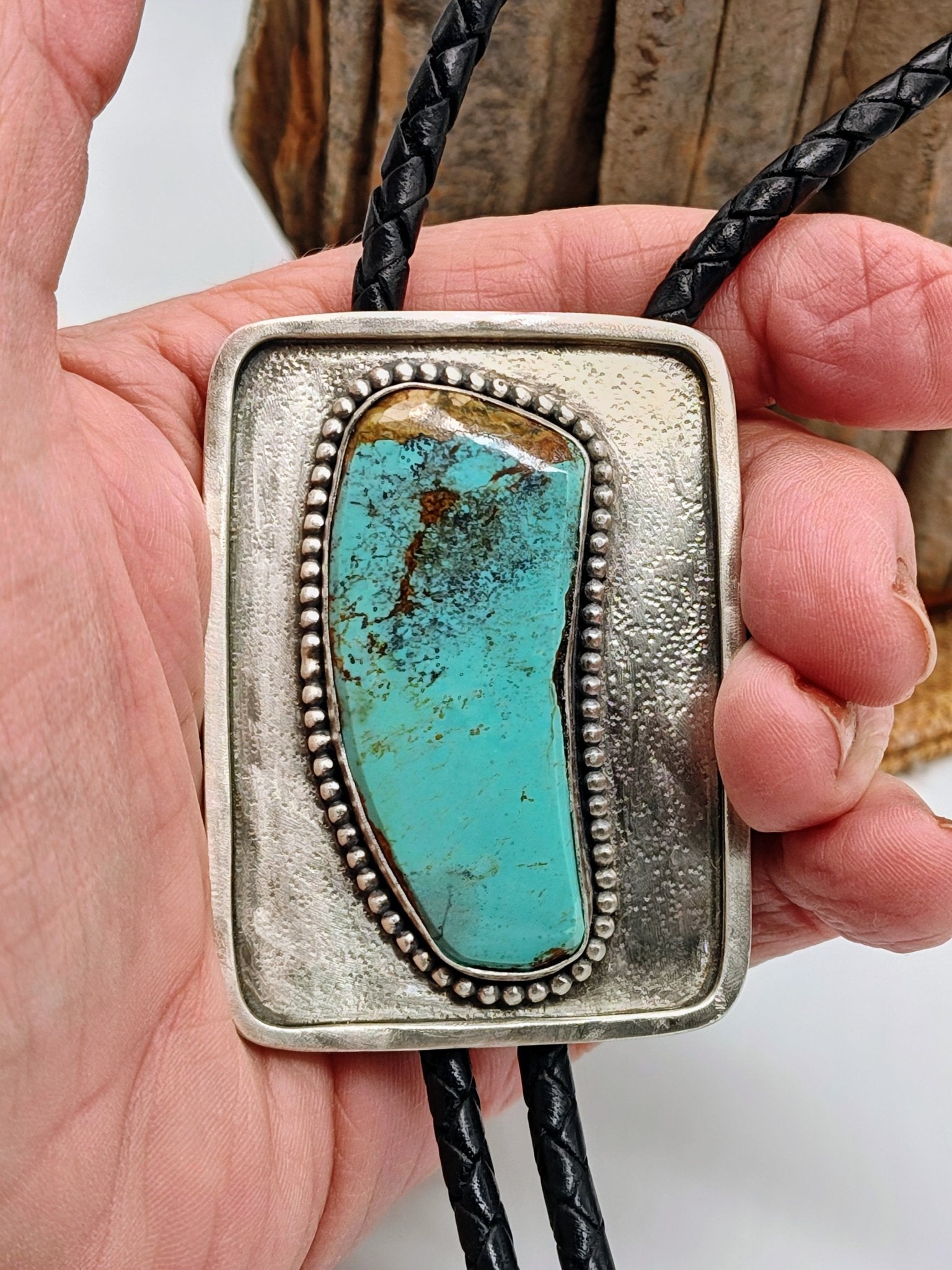 Turquoise Sterling Silver Bolo Tie with American Royston Turquoise - Folks On The Edge