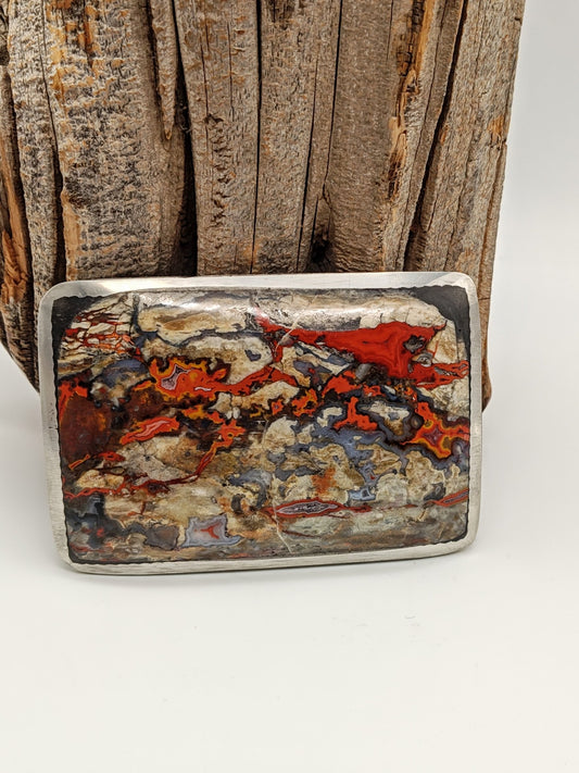 Western Belt Buckle with Luguna Lace Agate by Folks On The Edge - Folks On The Edge