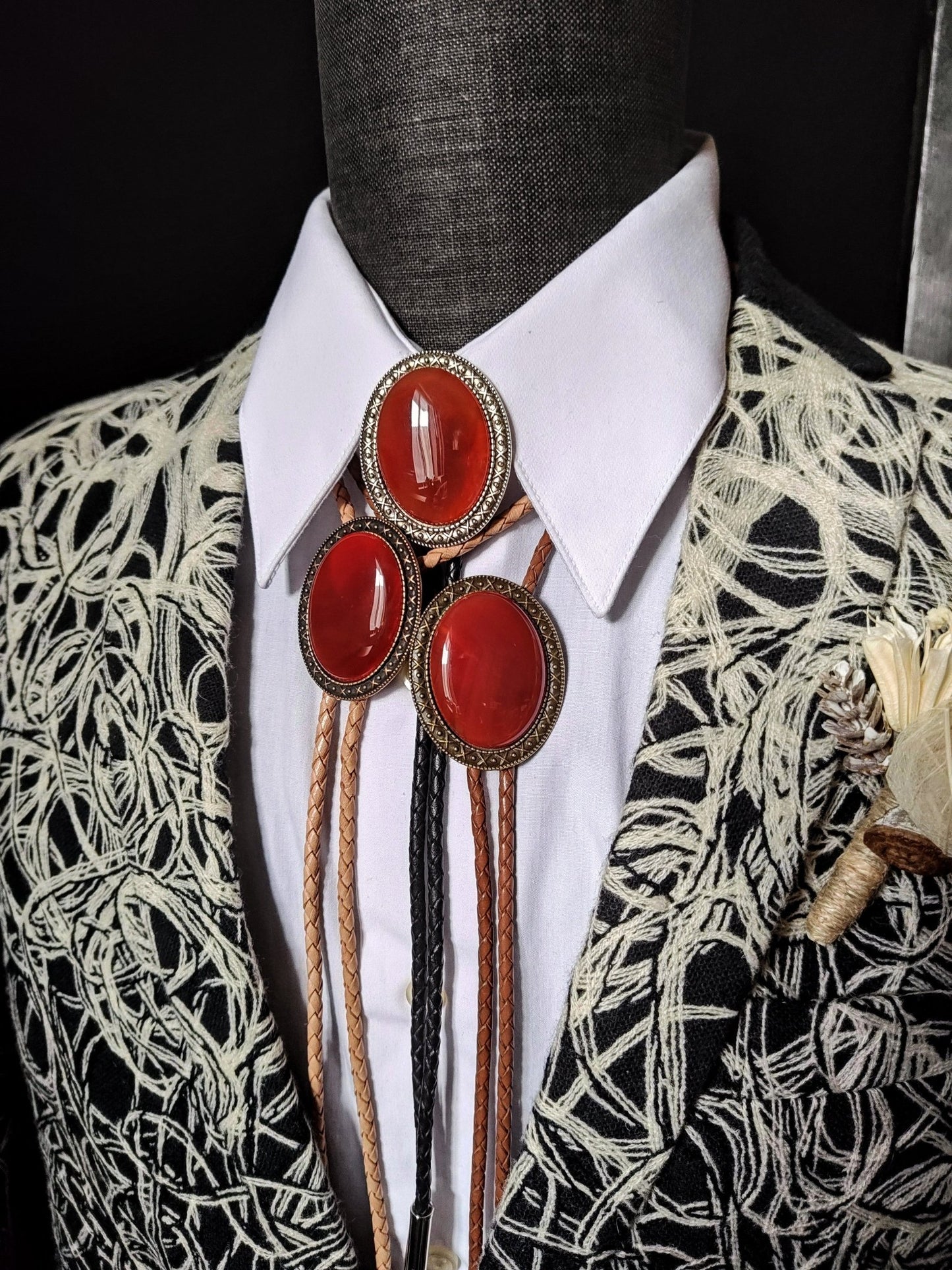 Yellowstone Bolo Tie with Carnelian Agate Stone in Gold, Silver or Copper - Folks On The Edge