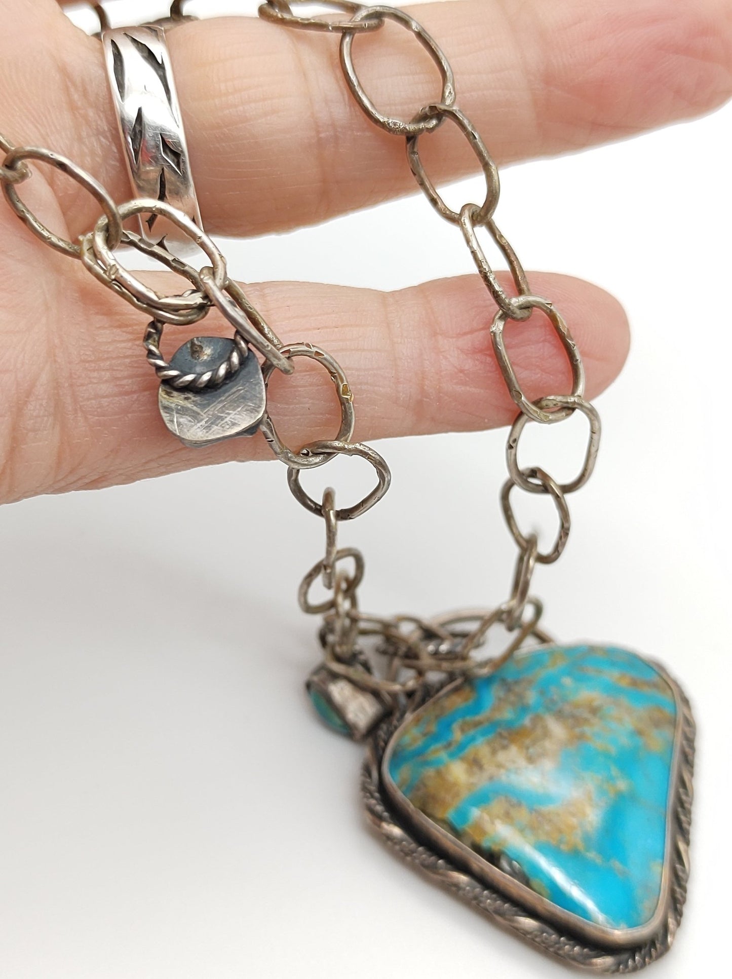 American Kingman Turquoise Necklace Handmade with Sterling Silver by Folks On The Edge - Folks On The Edge