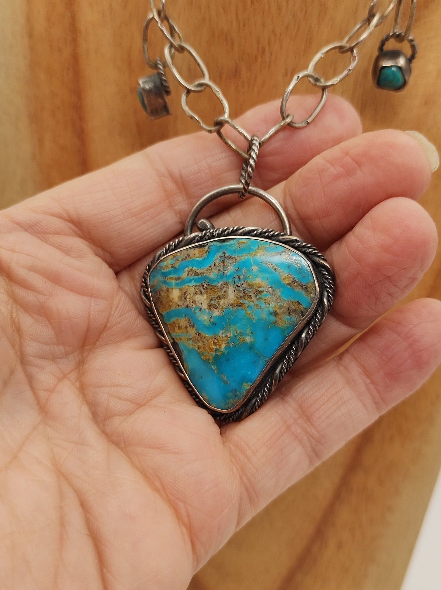 American Kingman Turquoise Necklace Handmade with Sterling Silver by Folks On The Edge - Folks On The Edge