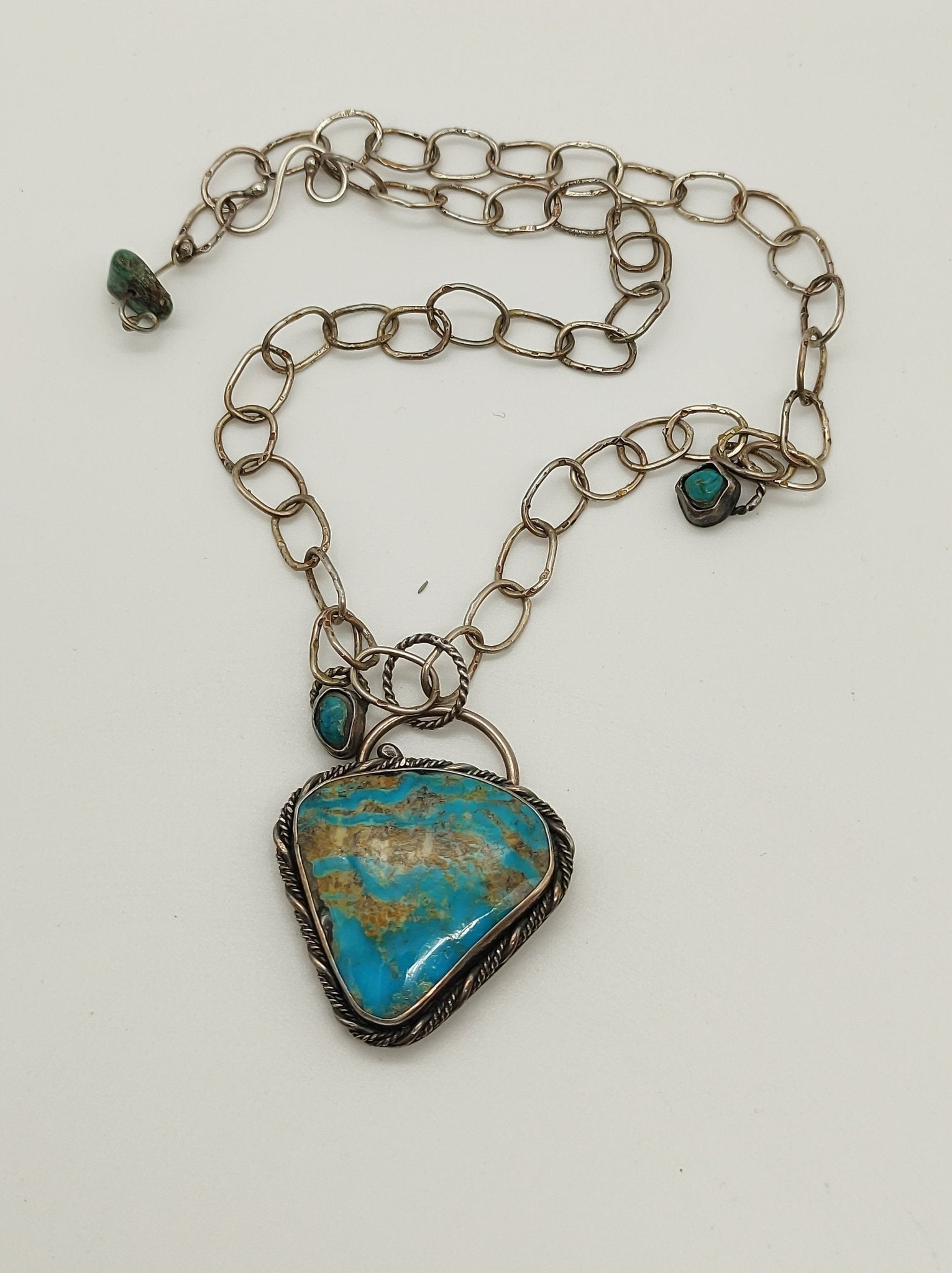 American Kingman Turquoise Necklace Handmade with Sterling Silver by Folks On The Edge - Folks On The Edge
