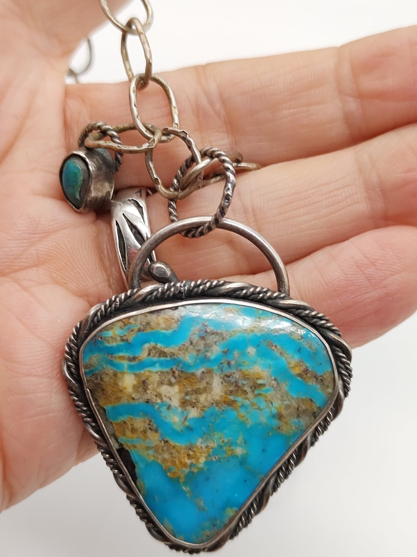 American Kingman Turquoise Necklace Handmade with Sterling Silver by Folks On The Edge - Folks On The Edge