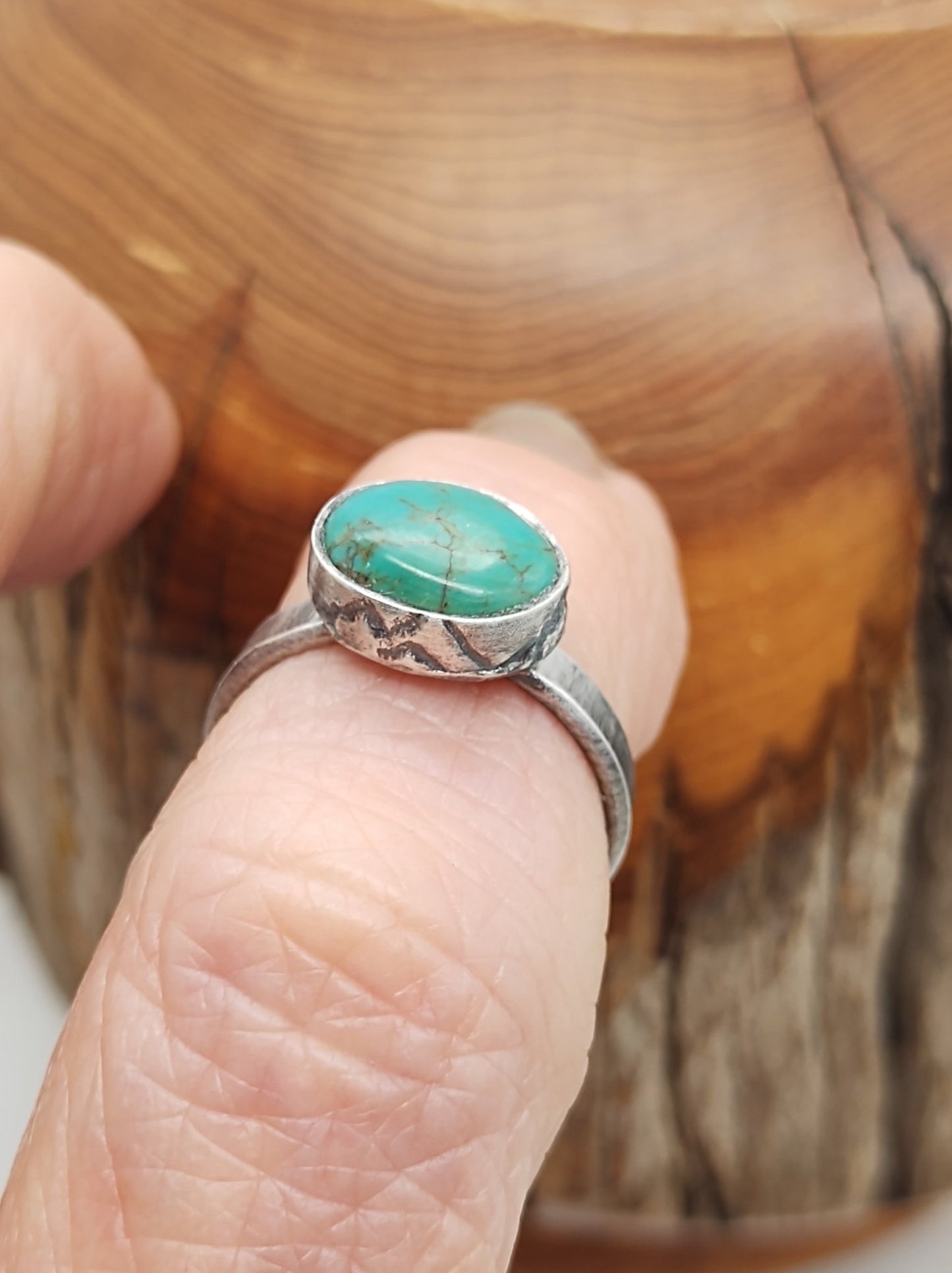 Blue Green Turquoise Ring in Sterling Silver with Mountains by Folks On The Edge - Folks On The Edge