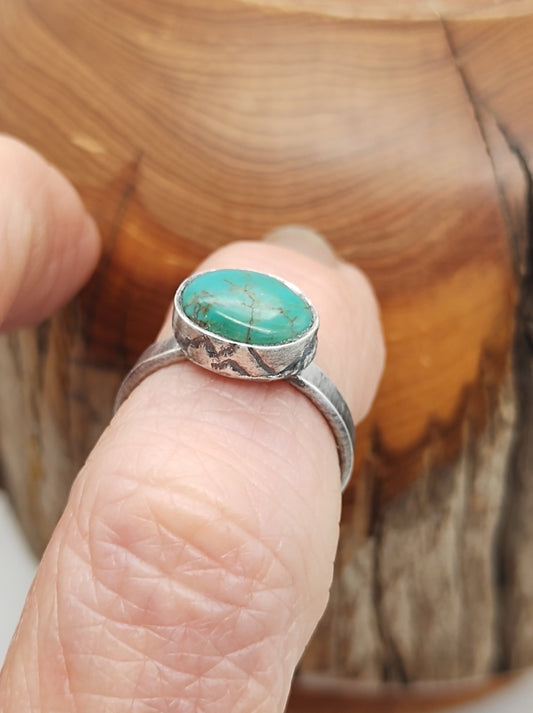 Blue Green Turquoise Ring in Sterling Silver with Mountains by Folks On The Edge - Folks On The Edge