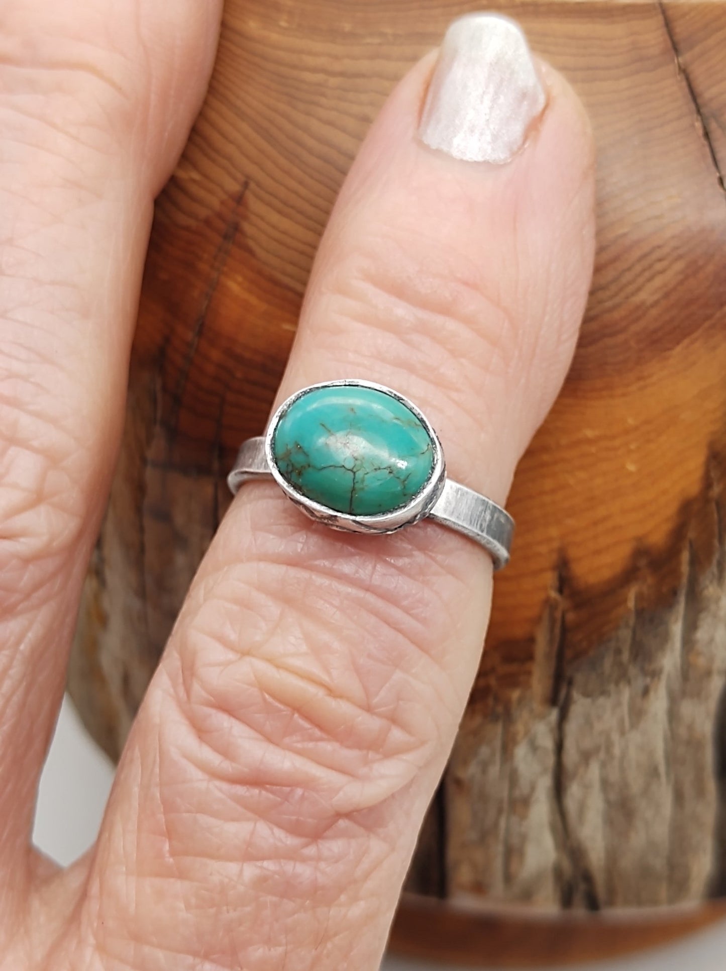Blue Green Turquoise Ring in Sterling Silver with Mountains by Folks On The Edge - Folks On The Edge