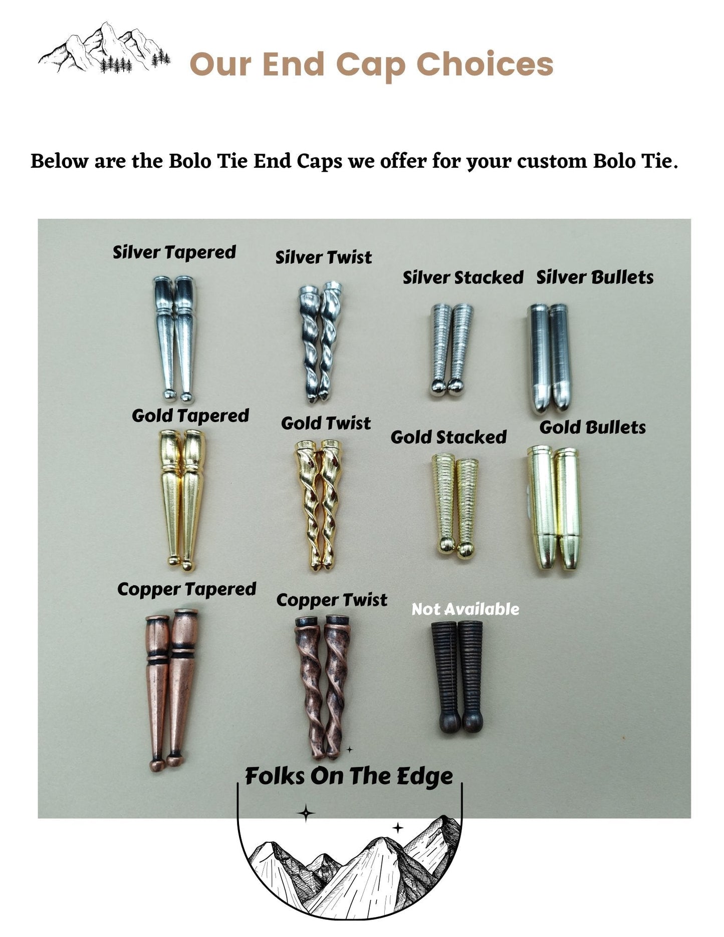 Bolo Tie with Rose Quartz in Round Up Gold, Silver or Copper Setting - Folks On The Edge