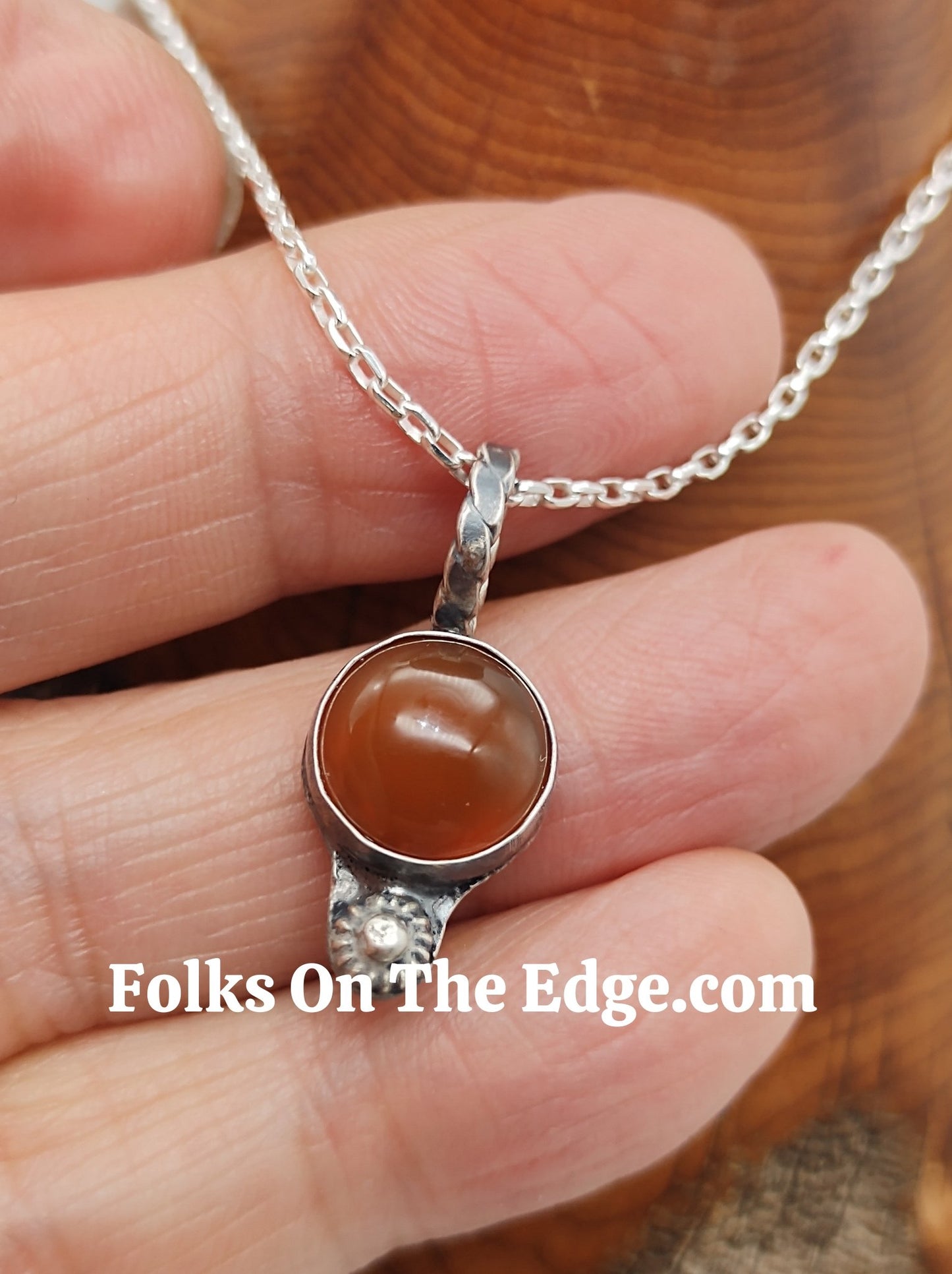Carnelian Agate Charm Necklace Handmade with Sterling Silver by Folks On The Edge Ready Now - Folks On The Edge