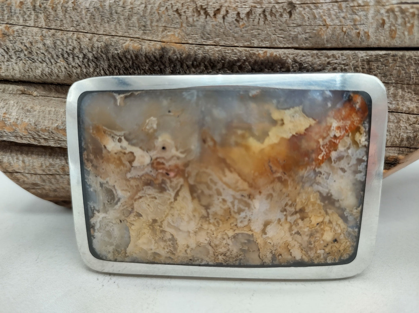 Cowboy Belt Buckle with Graveyard Point Plume Agate by Folks On The Edge - Folks On The Edge