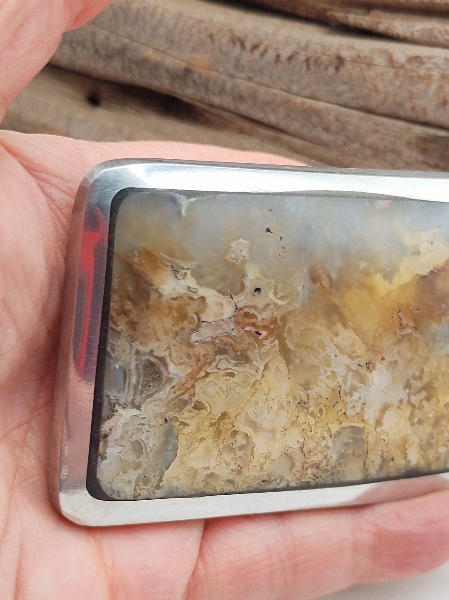 Cowboy Belt Buckle with Graveyard Point Plume Agate by Folks On The Edge - Folks On The Edge