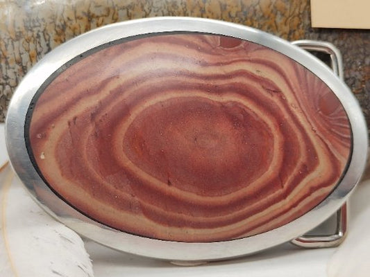 Cowboy Belt Buckle with Wonderstone Bulls Eye Stone by Folks On The Edge - Folks On The Edge