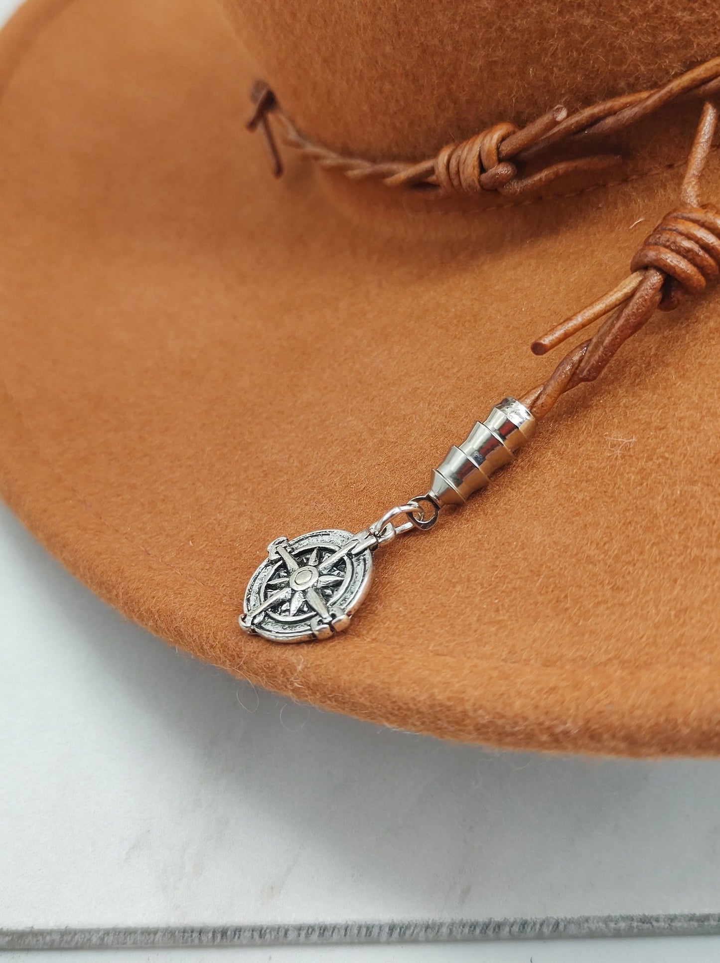 Cowboy Hat Band with Picture Jasper on Barbed Wire Leather - Folks On The Edge