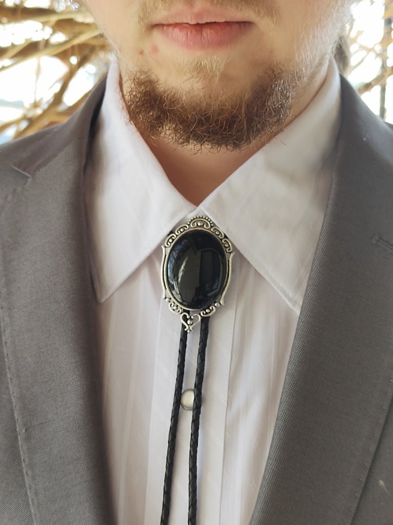 Custom Bolo Tie with Black Onyx in Elegant Gold, Silver or Copper - Folks On The Edge