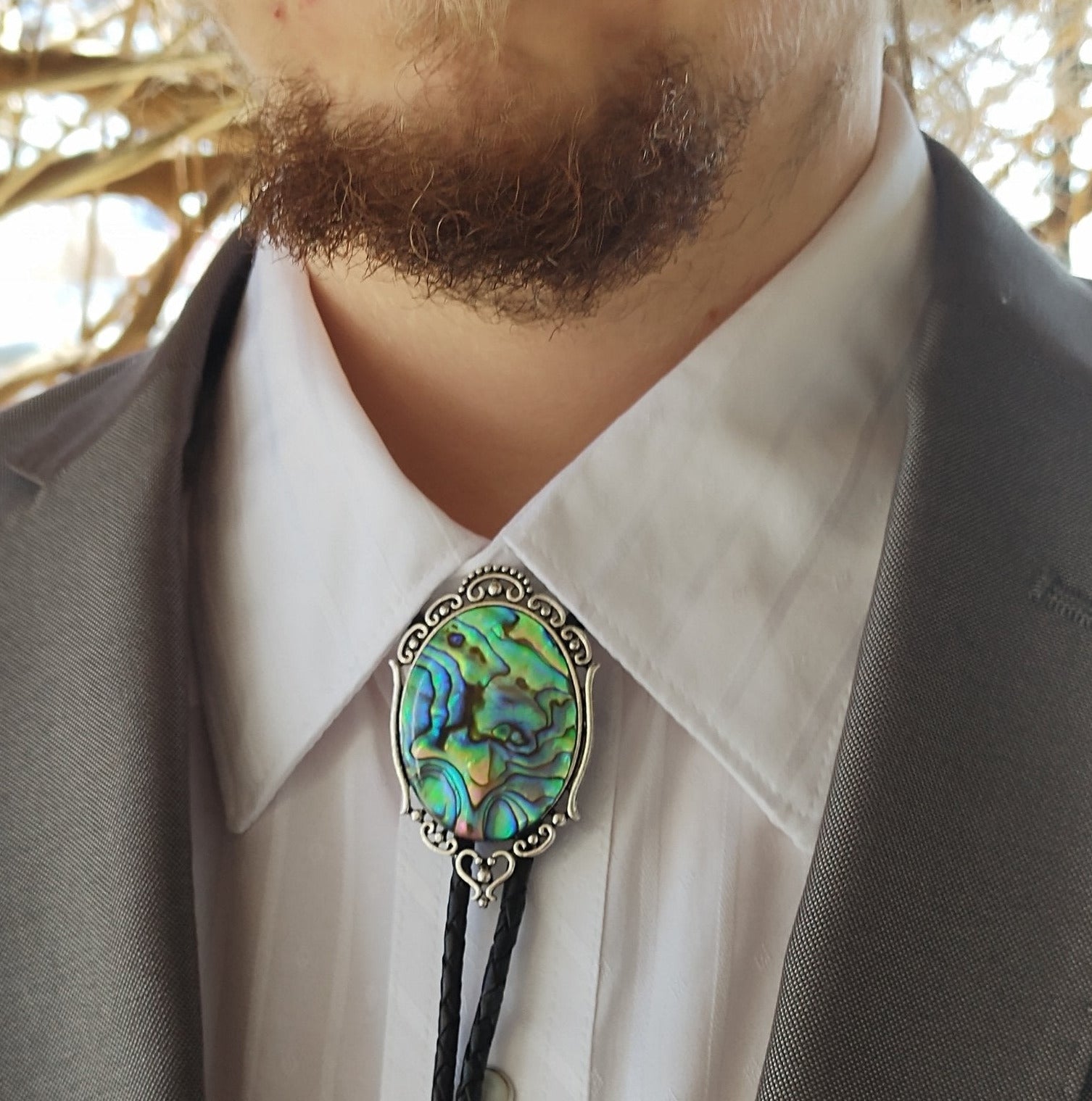 Men's Bolo Tie with Abalone for Wedding